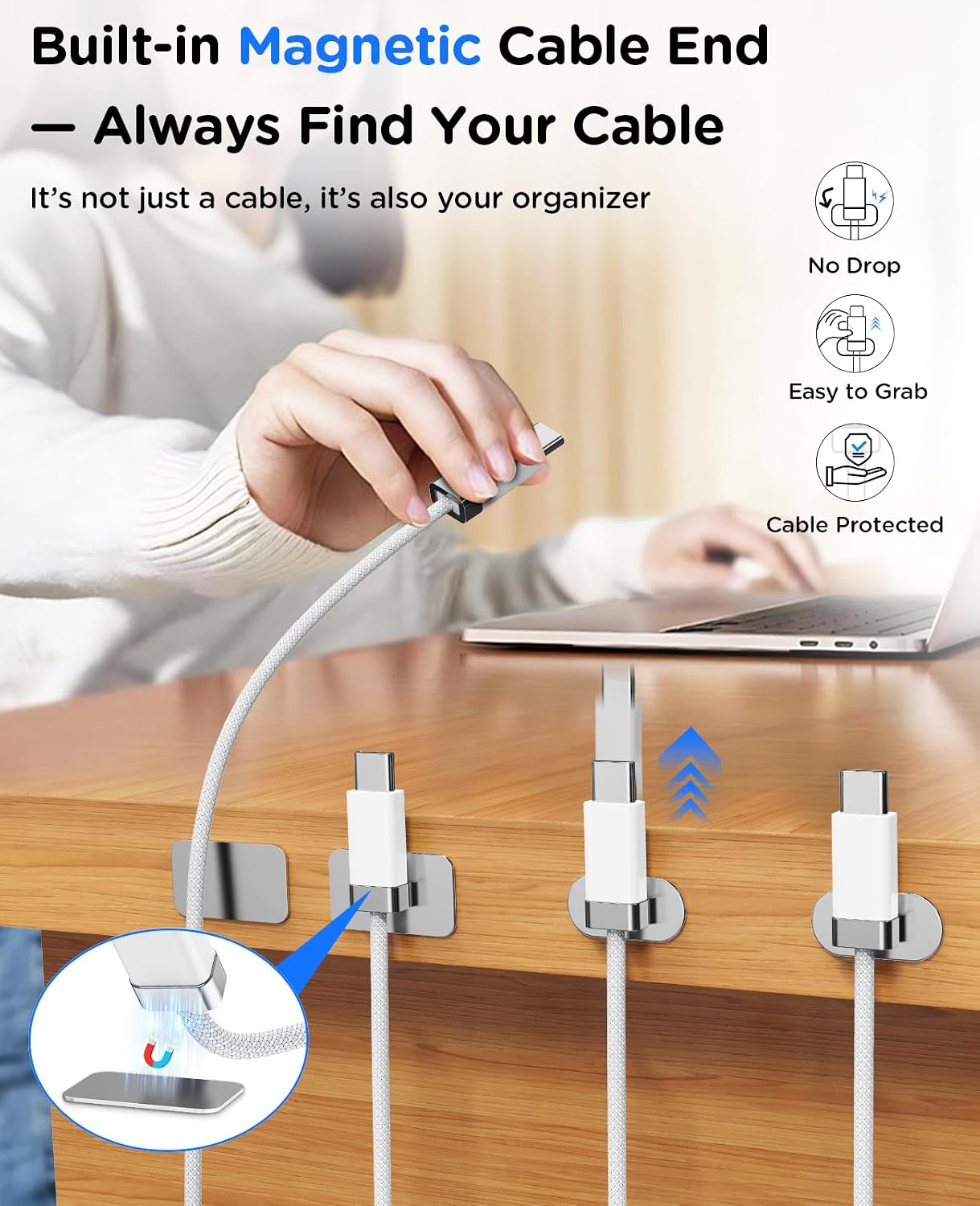 3.3FT 3A 2 17 StayCable USB A to USB C Cable with Built-in Magnetic Holder for Nightstand, Desk and Car, Fast Charging