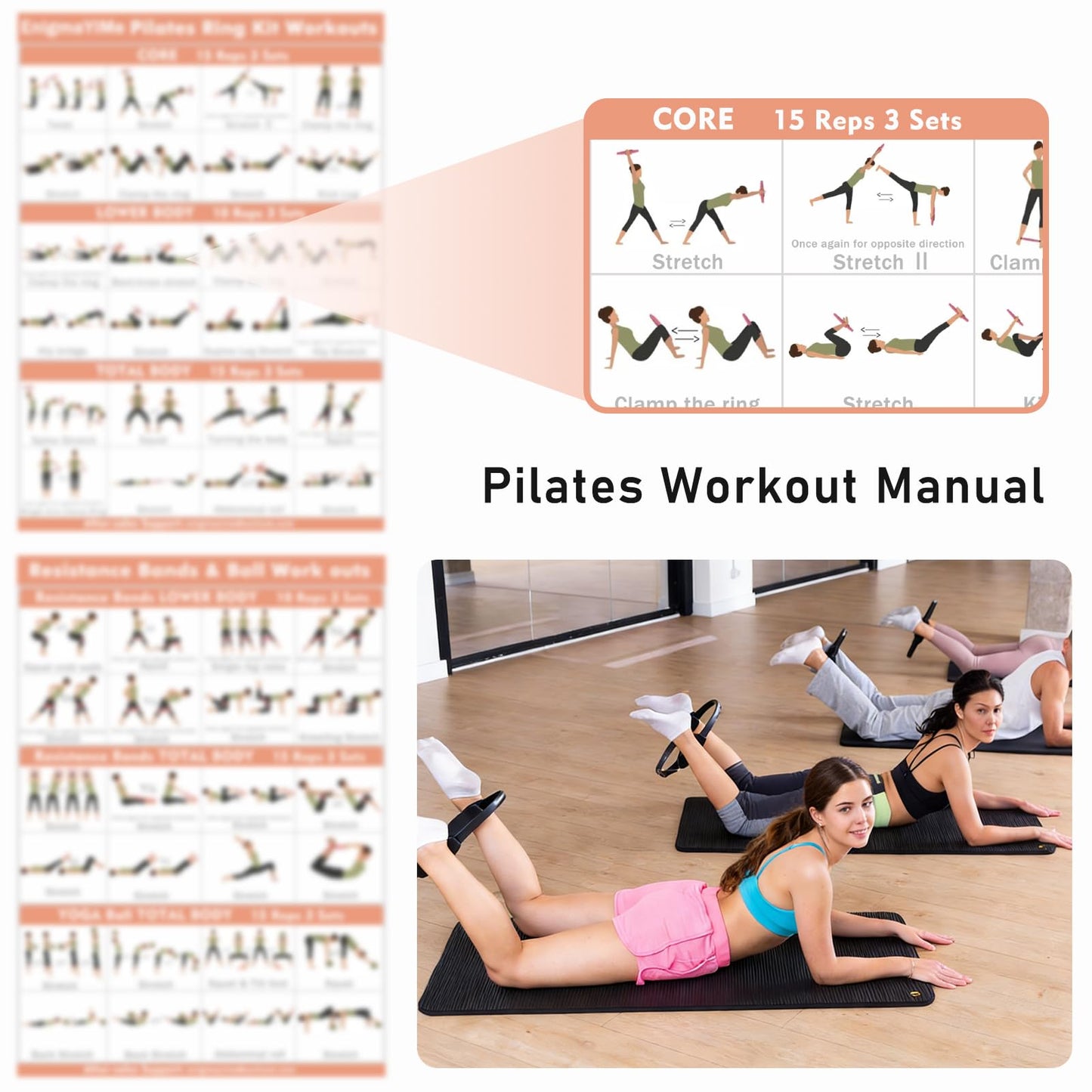 Pilates Ring Kit with Adjustable Ankle Wrist Weights, Resistance Bands, Pilates Equipment Ball for Home Workout to Tone, Sculpt and Strengthen, Fitness Magic Circle Rings for Yoga Women (Beige)