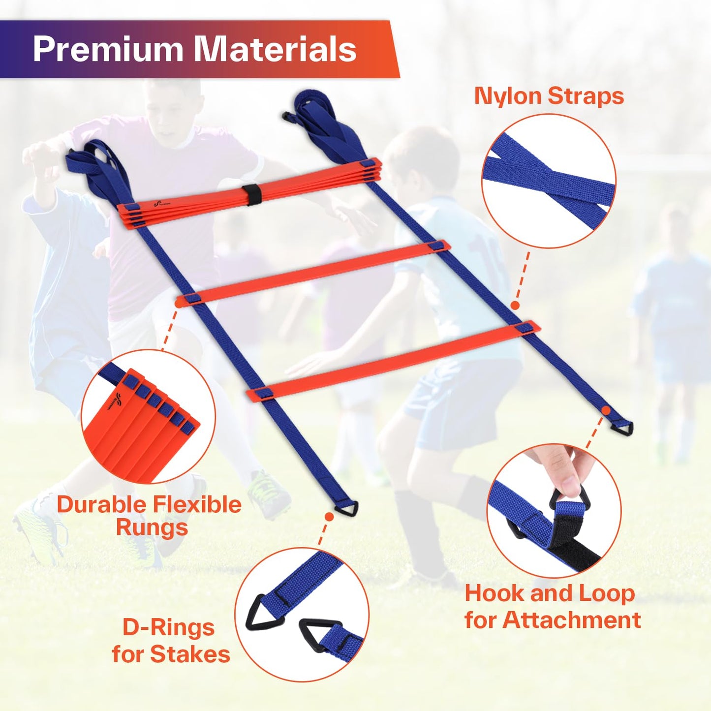 Sportneer Agility Ladder Speed Training Set 12 Rungs 20ft Detachable Exercise Ladders in 2pcs (6 rungs Each) with Ground Stakes for Soccer Football Footwork Training Ladder with Carry Bag (Orange)