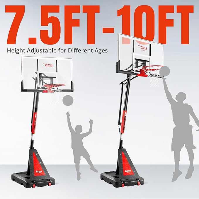 Crank Lift Basketball Hoop Outdoor 7.5-10ft Adjustable Portable Basketball Goal for Youth and Adults 44 Patented Angle Adjustable PC Backboard and Large Fillable Base