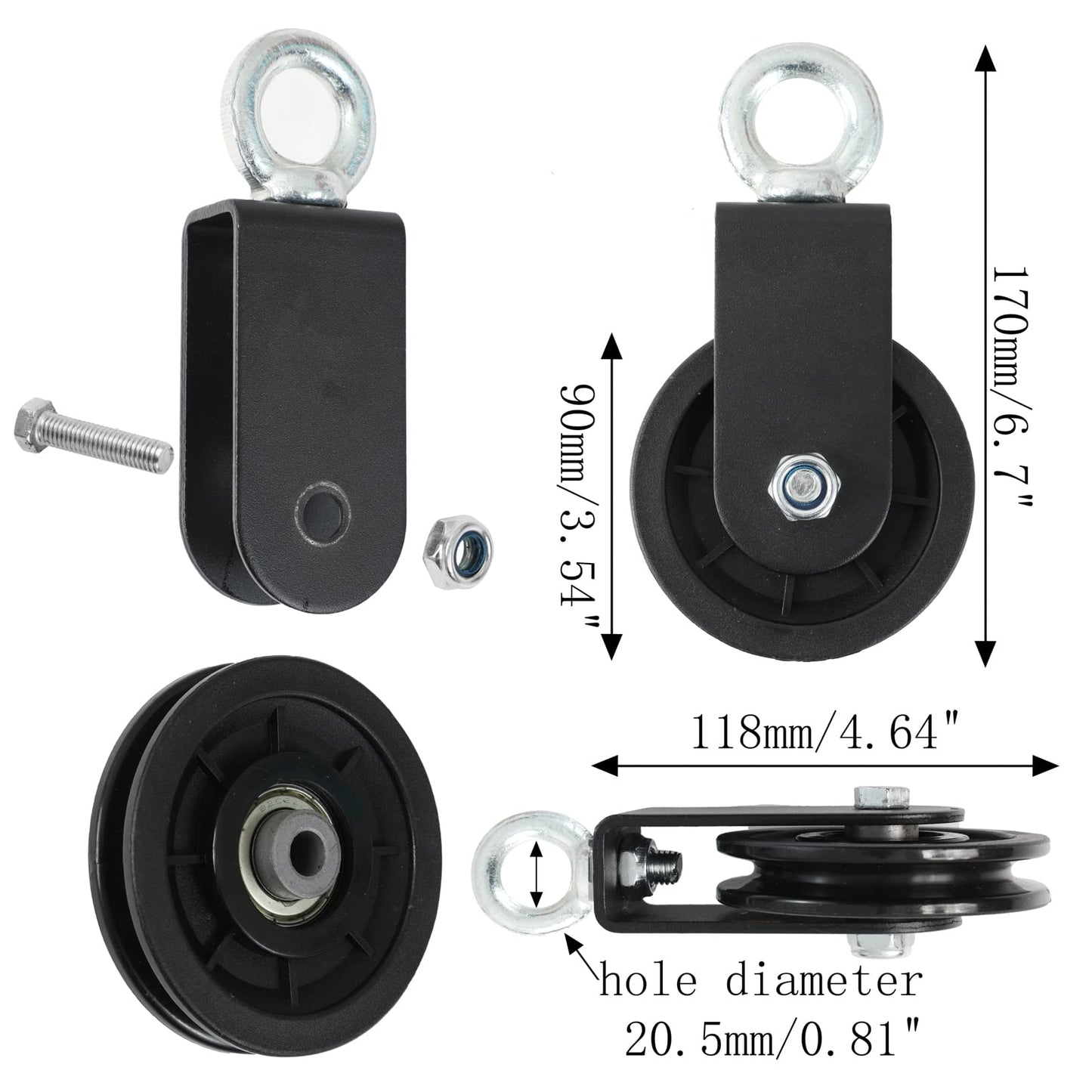 PANTIK 90mm Gym Pulley System Pulley Wheel with 2 Hanging Strap Carabiner, Fitness Swivel Pulley Wheel for DIY Home LAT Pulldown and Lift Cable Machine