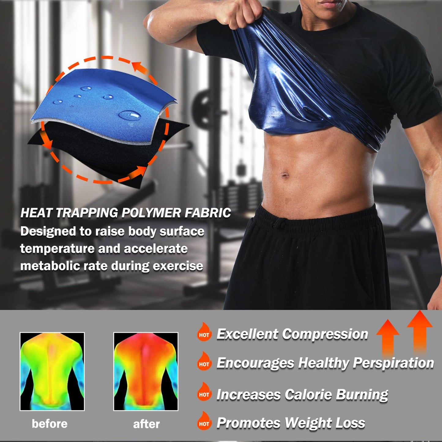 Towintec Sauna Shirt for Men Short Sleeve Sweat Suit Heat Trapping T-shirt Weight Loss Hot Suits Sports Gym Workout Shapewear MMA Training Sports Heat Trapping Body Smoothing Tops Shirts(Blue,2XL)