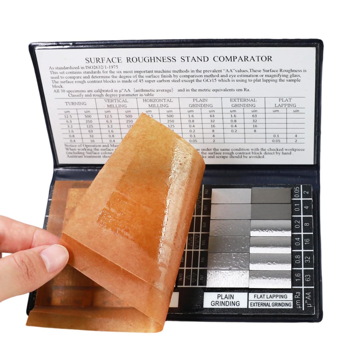 FUZIDDN Surface Finish Comparator Set, Ra 0.05-12.5μm with 30 Samples, Professional Tactile & Visual Roughness Comparison Tool for Quality Control in Machining, Grinding, Milling Processes