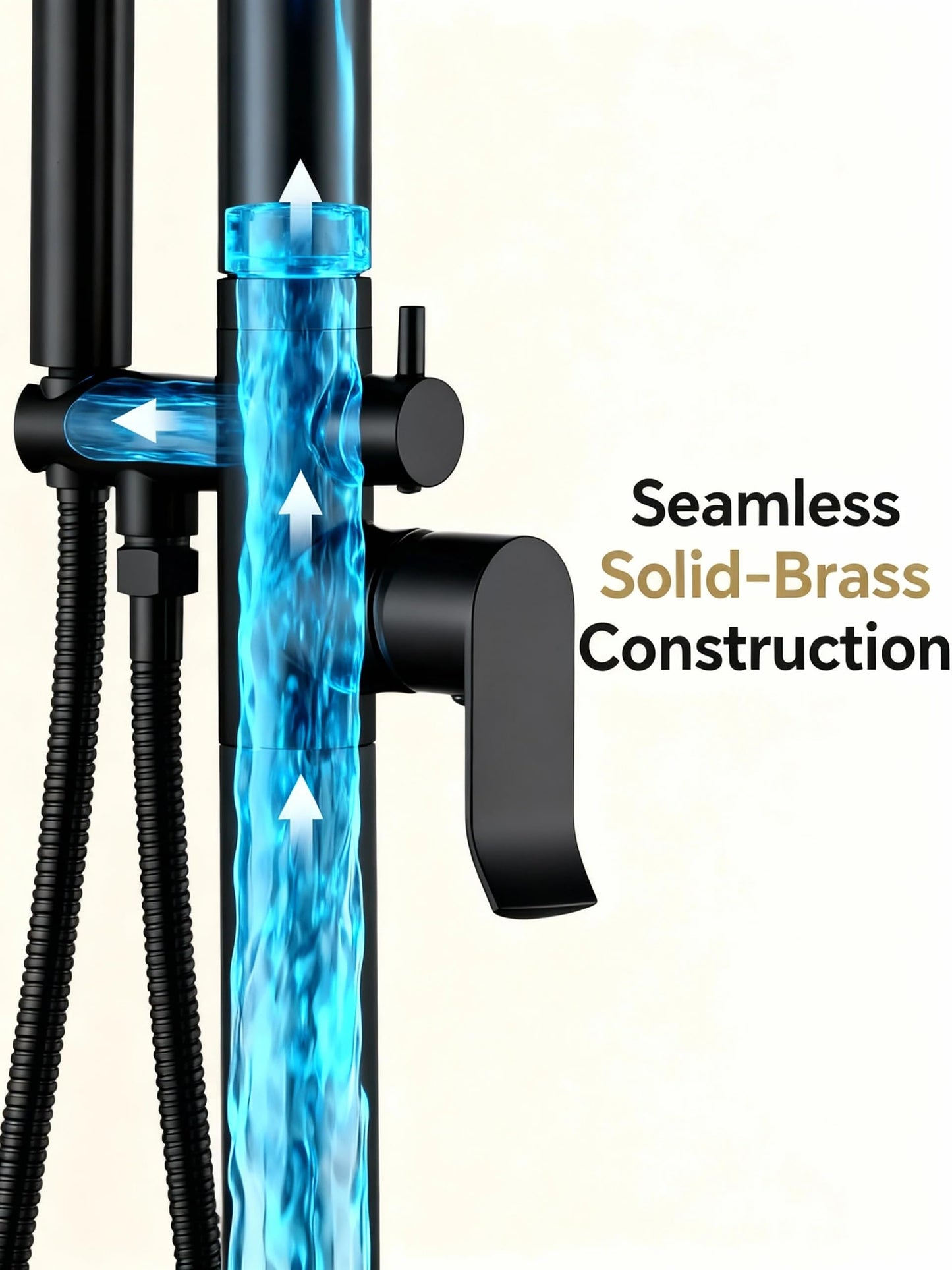 SONMAJIA Free Standing Bathtub Faucet Tub Filler Stand Alone Black, Waterfall Floor Mount Brass Standing Tub Faucet with Hand Sprayer