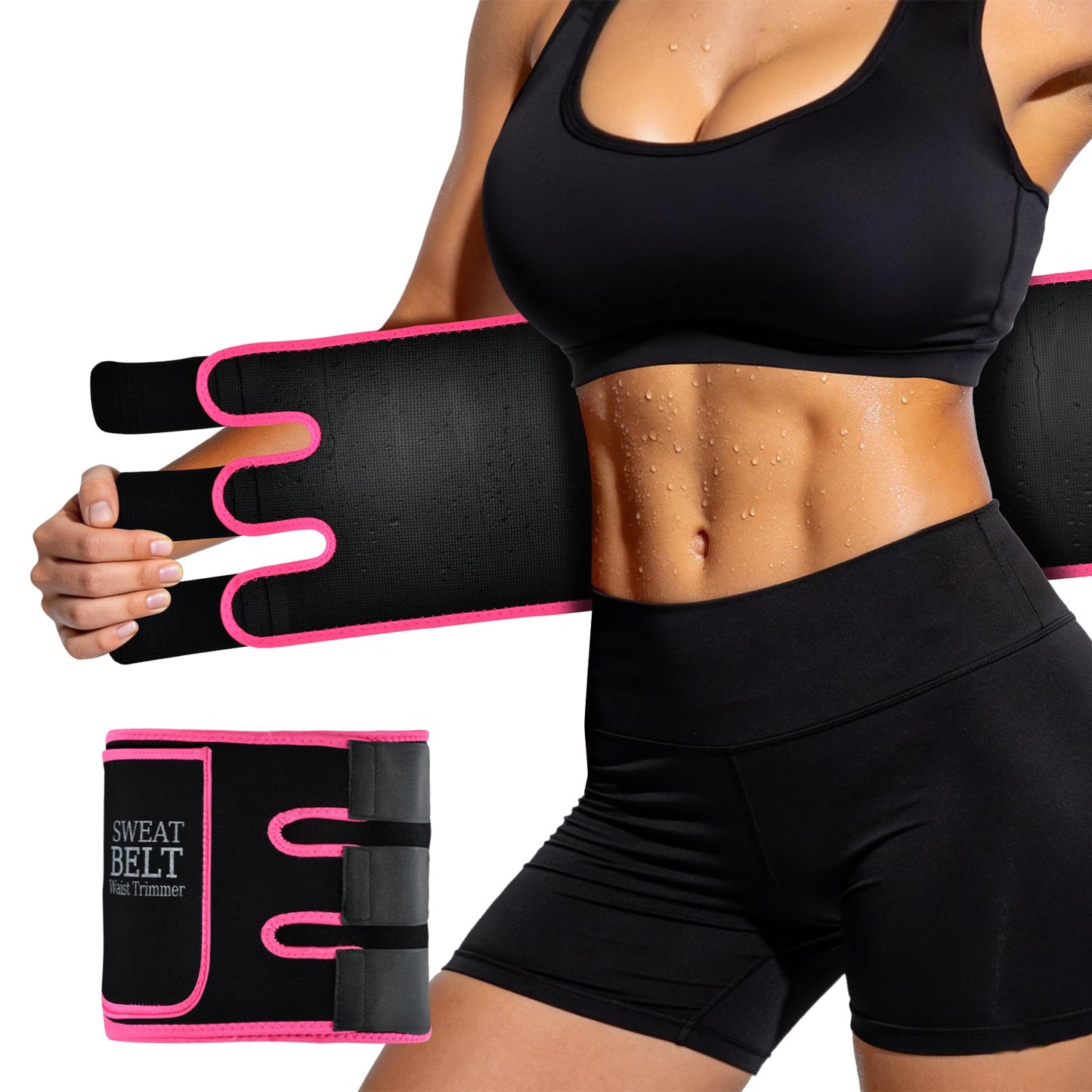 AMZBOSS Waist Trainer for Women Lower Belly Fat, Waist Sweat Band for Women, Belly Band Sweat Belt, Stomach Wrap with Pocket (Pink, Medium)