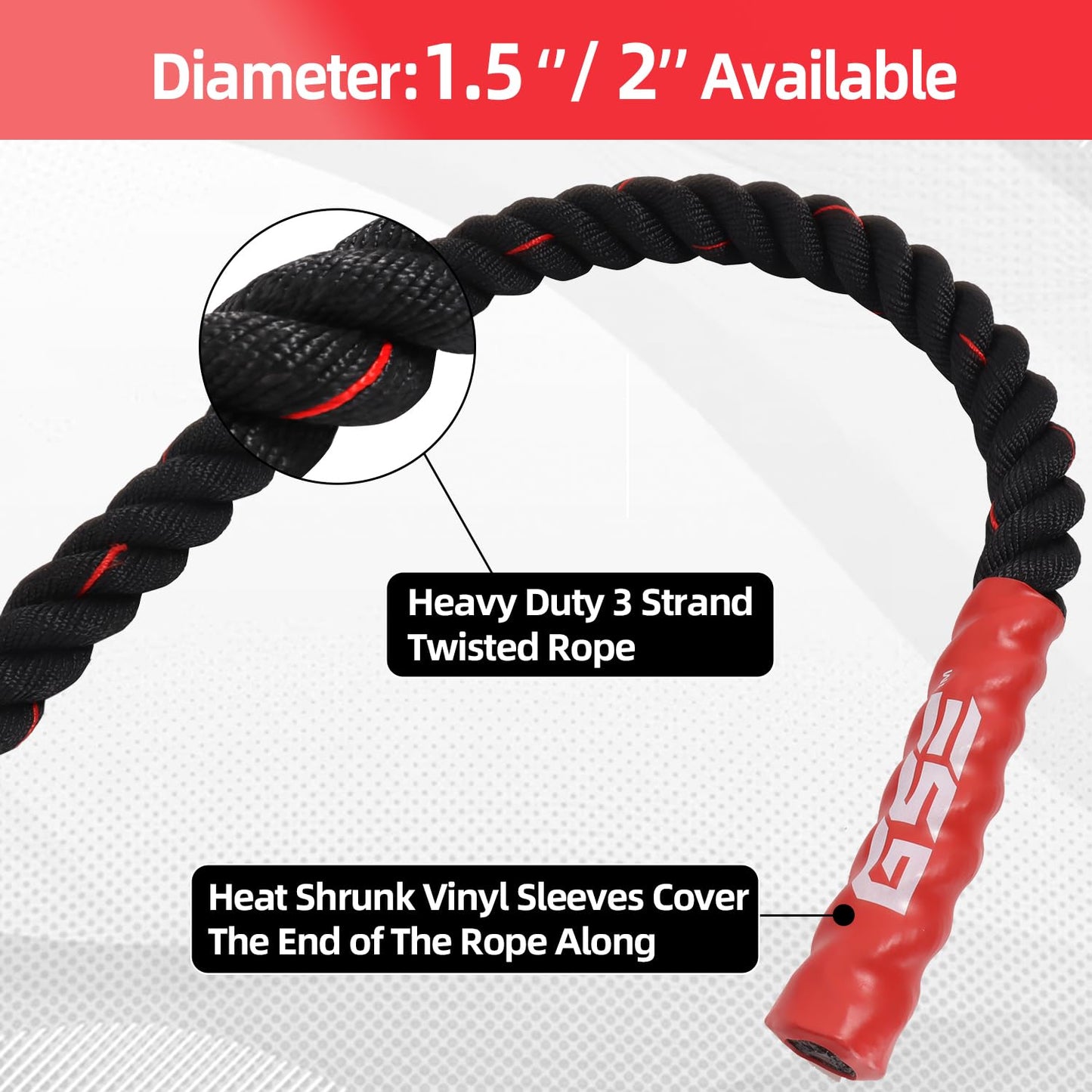 GSE Games & Sports Expert Gym Battle Rope, Heavy-Duty Workout Ropes for Indoor & Outdoor Workout, Exercise Rope for Strength Training - 30 Feet