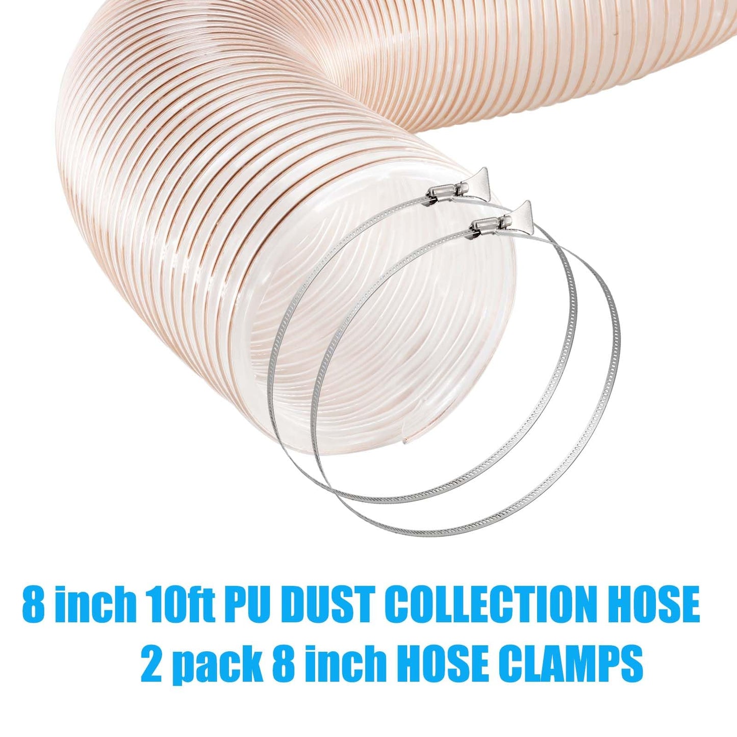 Baoxdparty 8 inch Thickened PU Dust Collection Hose 10 ft Leaf Vac Vacuum Hose Lawn Vacuum Hose PU Flexible Grass Catcher Bagger Fits Most Brands (Clear, 8"X10ft)
