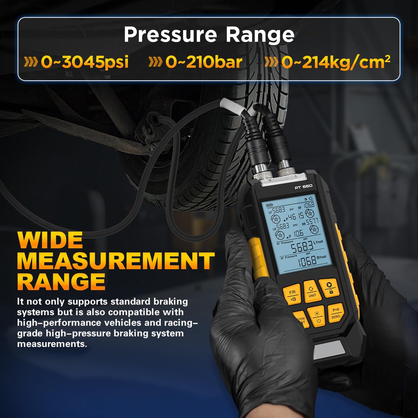 LINXINO Brake System Pressure Tester,Brake Pressure Tester,Brake Pressure Tester Kit,Handheld Manometer,Dual-Channel Pressure Measurement,Data Locking&Zeroing,Multiple Connectors,PT660