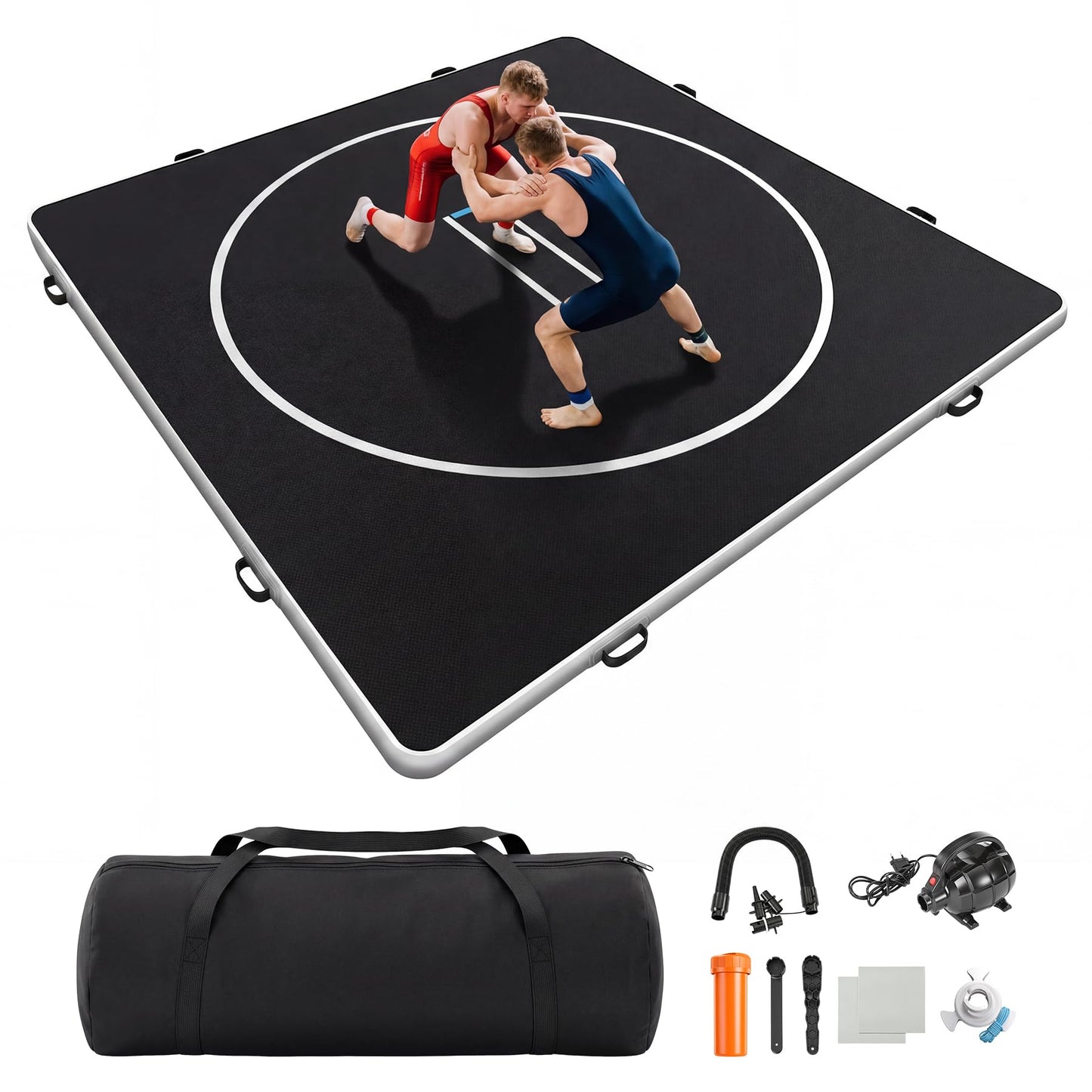 Fnova Inflatable Wrestling Mat 10x10 FT x 4 IN, PVC Portable Wrestling Mats for Home, 4" Thick Jiu Jitsu Mats with Circles for Wrestling, Martial Arts, Jitsu, BJJ, Boxing, MMA, Judo Indoor Outdoor Use