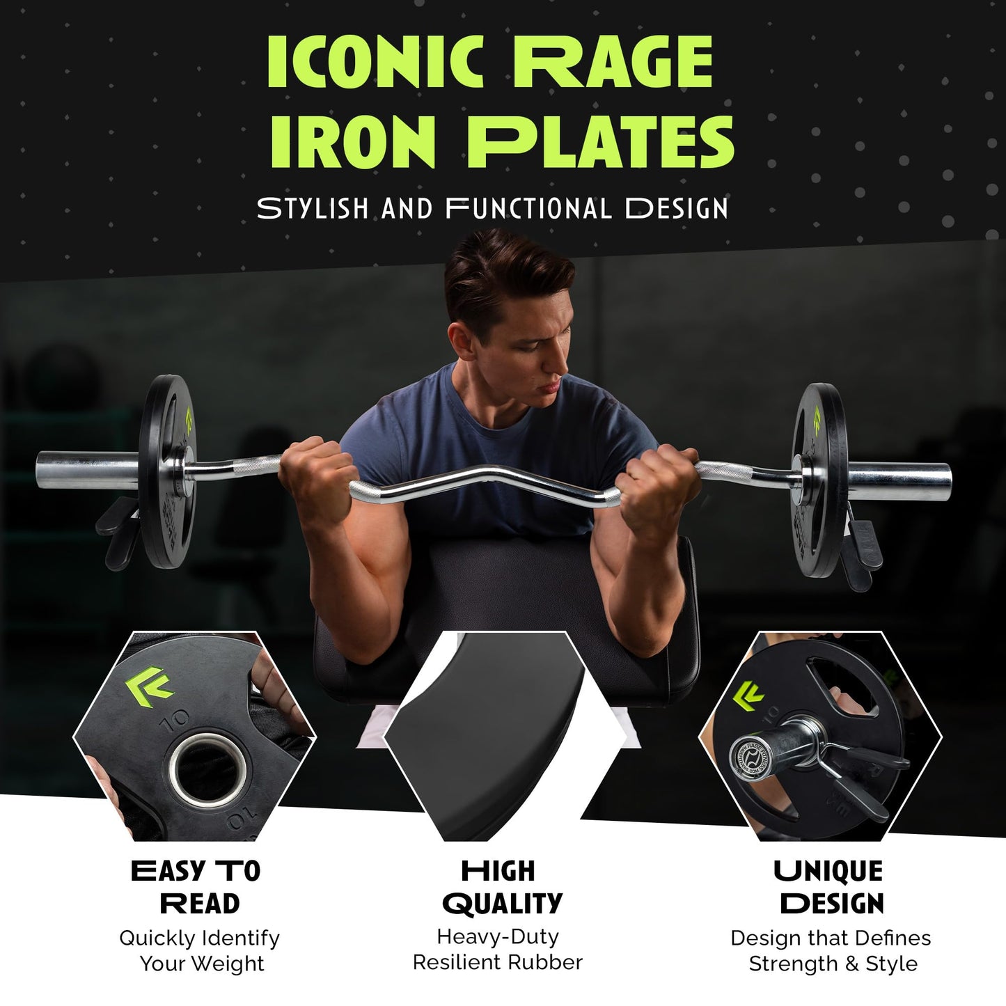 Rage Fitness Cast Iron Weight Plates, Rubber Coated, 2" Steel Insert (5lb, 10lb, 25lb, 45lb - SOLD INDIVIDUALLY), Rubber Weight Plates for Strength Training, Bench Press, Squats, Powerlifting