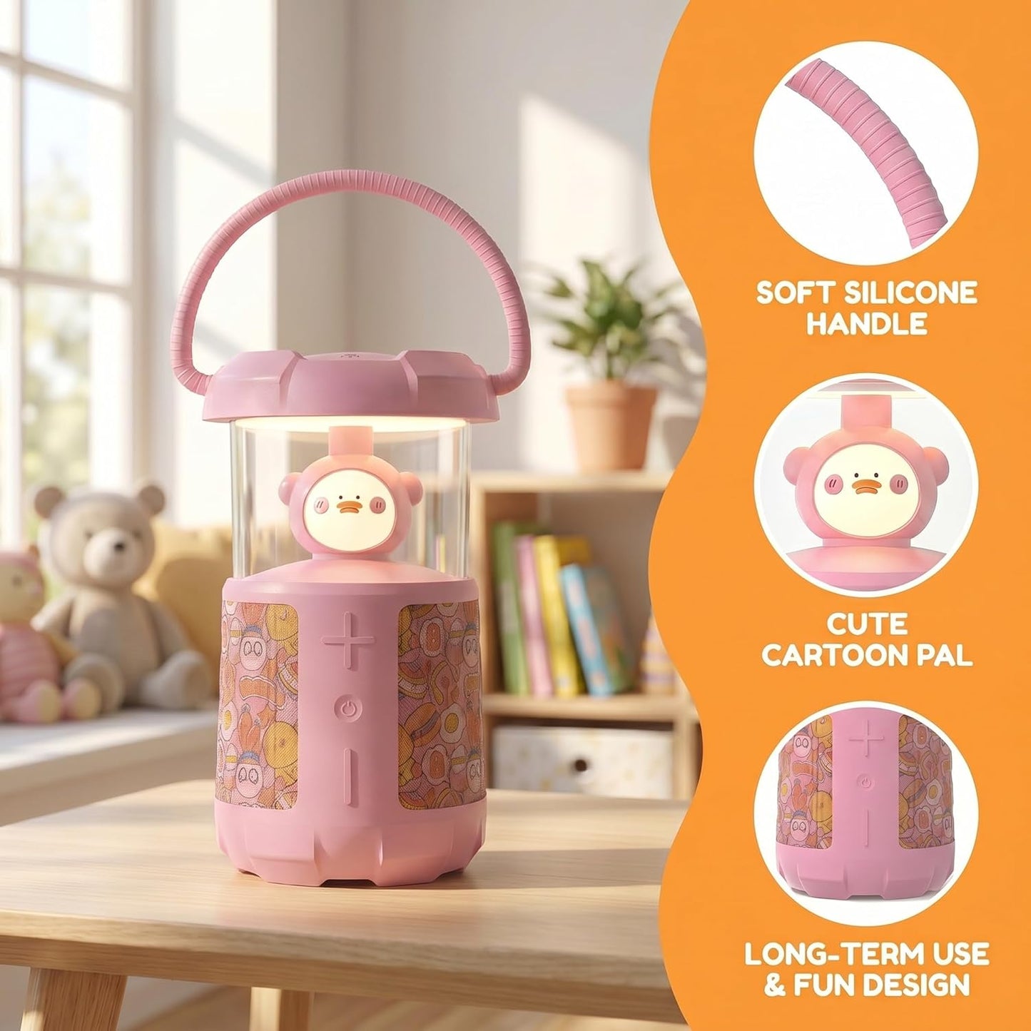 wocdwocd 45mm 16W, 3600mAh 20H IP45 Cute Cartoon Bluetooth Speaker with LED Night Light, Dual Stereo Rechargeable, Long