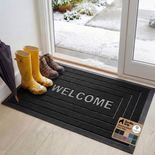 GORILLA GRIP Waterproof All-Season WeatherMAX Doormat - 47x35 Natural Rubber | Stain & Fade Resistant, Easy Clean Black