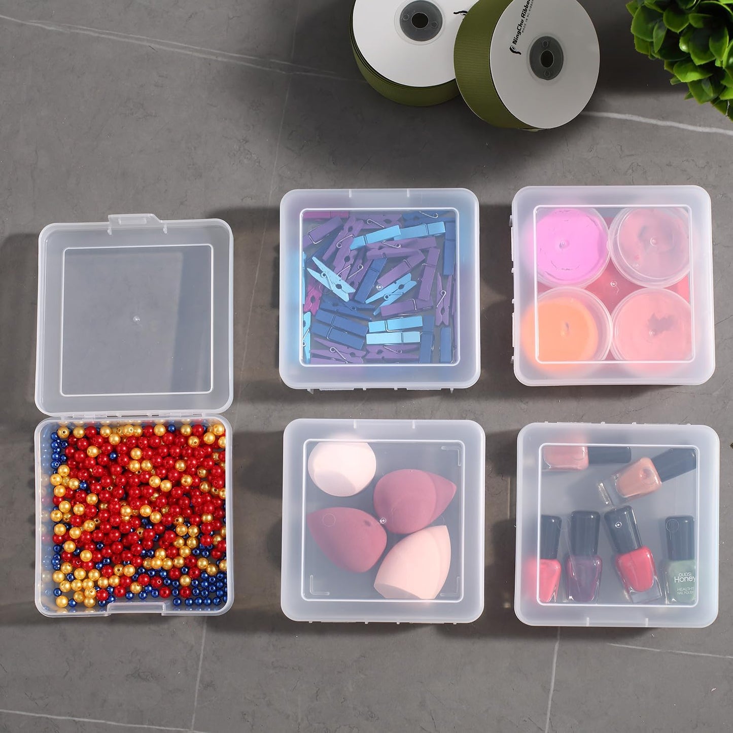 Skiennix 12-Pack Small Clear Plastic Storage Boxes - Versatile Organizer for Crafts, Jewelry & More