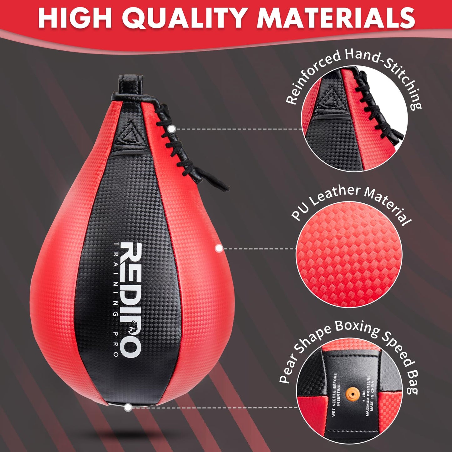 Redipo Boxing Speed Bag - PU Leather Speed Punching Bag, MMA Training Reflex Ball Boxing Equipment, Punching Bag Workout Kicking Training Home Gym Exercise Speed Ball (Black&Red)