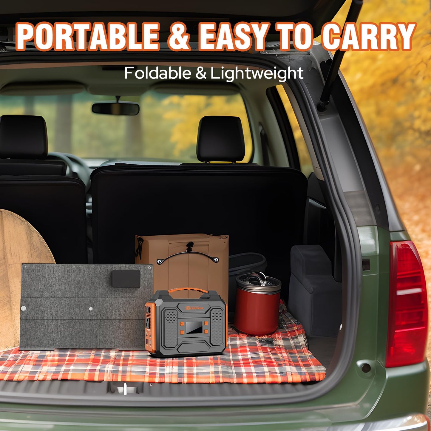 Portable Power Station 300W with Solar Panel 60W Foldable, 110V AC Outlet Camping Solar Power Bank Generator with Panels, 100W USB C Power Bank Fast Charging for Laptop Smart Devices RV Van Outdoor