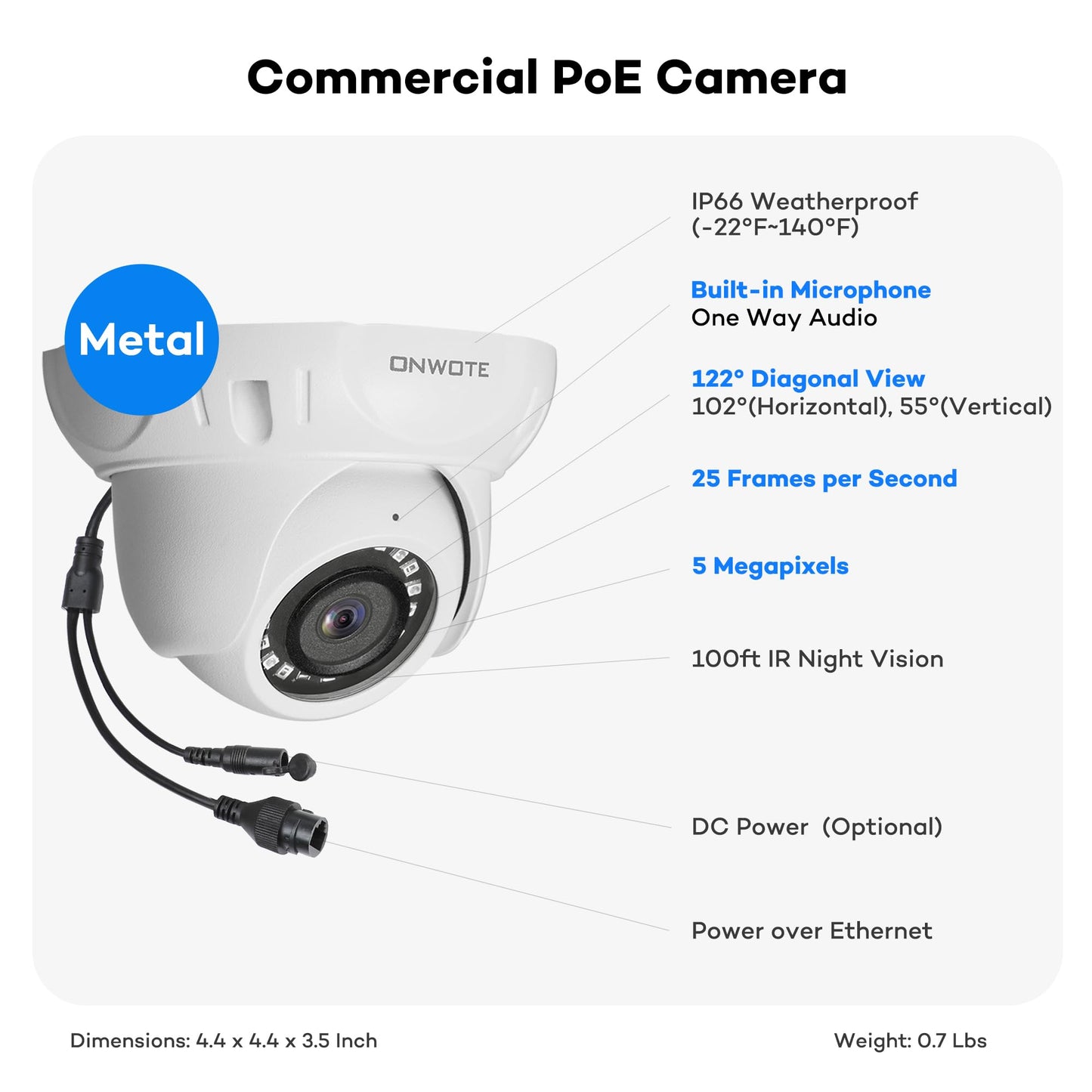 ONWOTE 16 Channel NVR PoE Security Camera System, 12MP 4K 16CH Commercial NVR 4TB, 16x 5MP Wired Outdoor 122° IP Cameras with Audio, AI Detection, 16x Cables (Total 1280ft), CCTV for Business Home