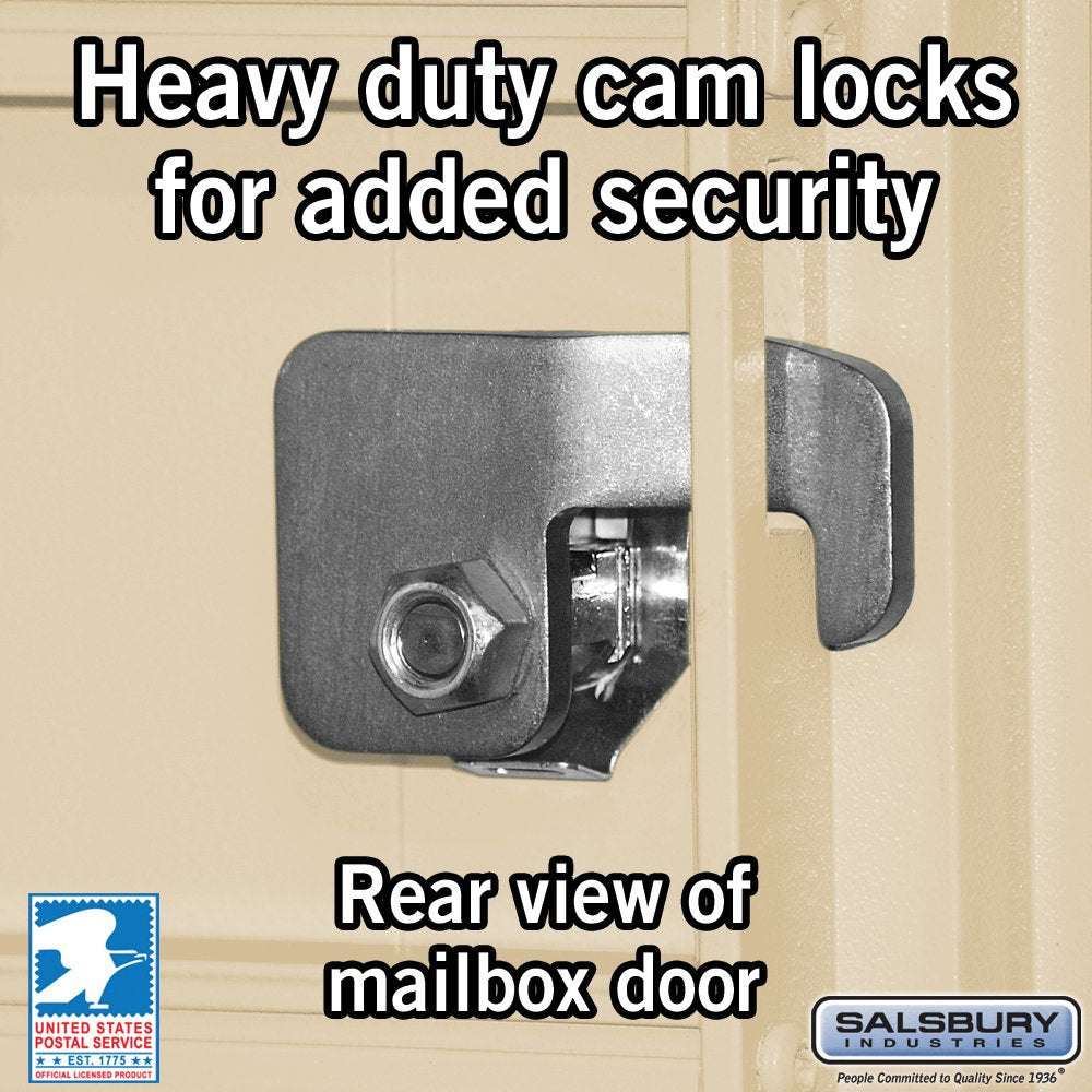 Cluster Box Unit with 13 Doors and 1 Parcel Locker in Sandstone – Type IV, for use with The USPS Lock