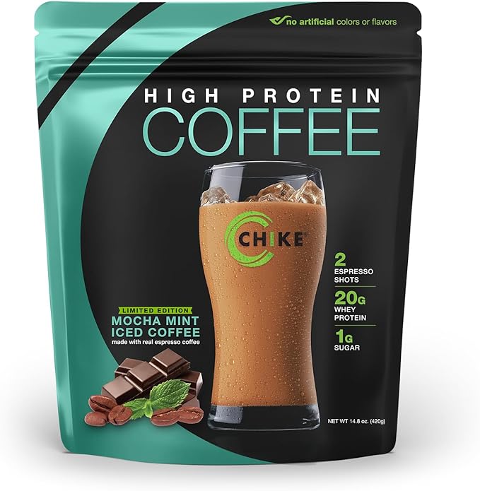 Chike Mocha Mint High Protein Iced Coffee, 20 G Protein, 2 Shots Espresso, 1 G Sugar, Keto Friendly and Gluten Free, 14 Servings (14.8 Ounce)