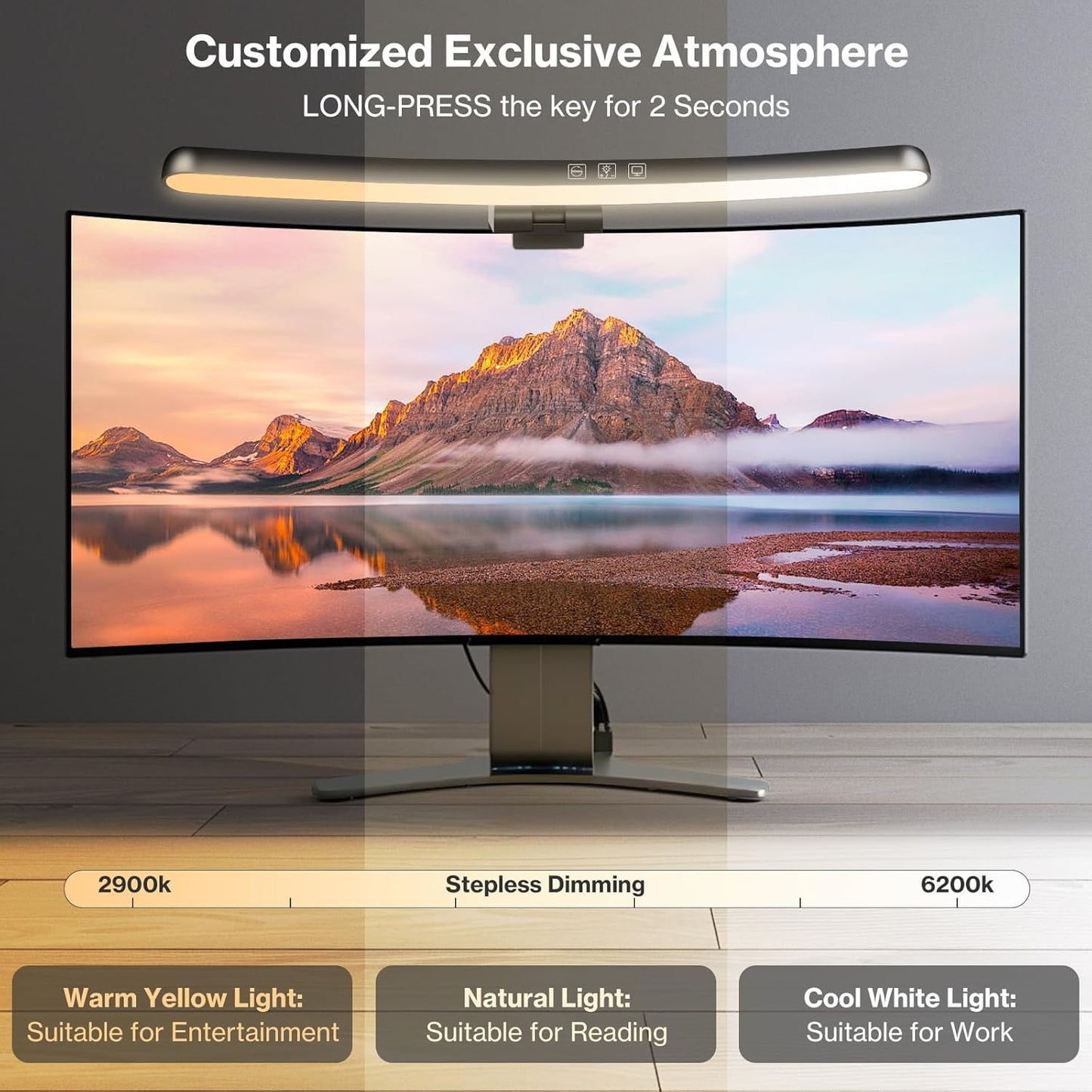 Dimmable 3 Laliled Monitor Light Bar, Curved Computer Monitor Lamp for Eye Caring LED Screen Light Bar, Color