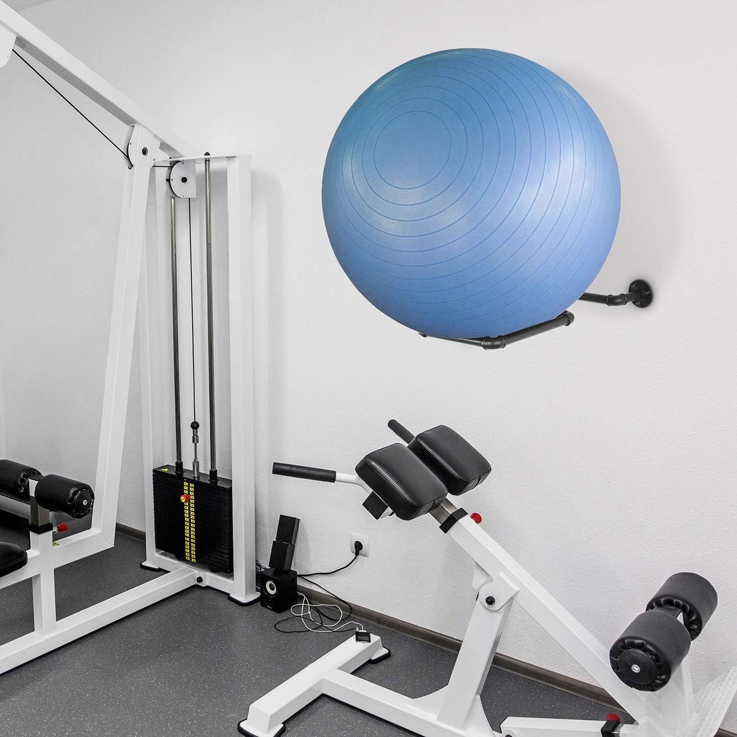 MyGift Yoga Ball Storage Wall Mount, Black Metal Pipe Racks for Exercise Ball Holder, Ball Storage for Home Gym or Studio