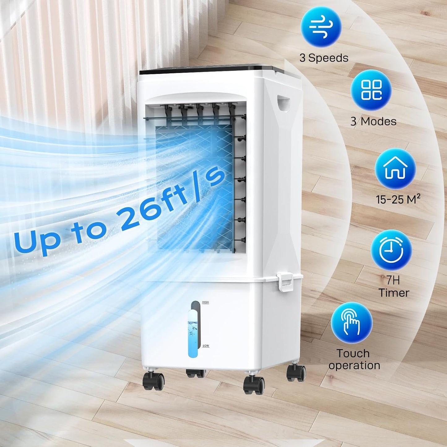 Portable Air Conditioners, [9.5L large Water Tank], 3-in-1 Evaporative Air Cooler for Room, Fast Cooling Portable AC Unit w/7H Timer/Remote, 3 Speeds, Quiet Swamp Cooler for Bedroom Office