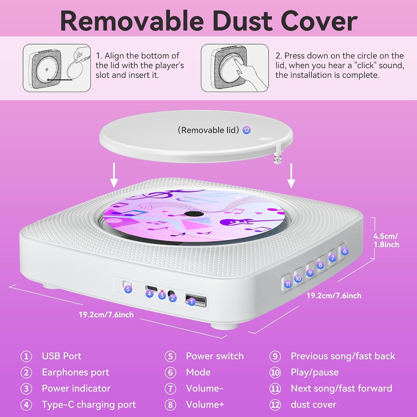 Kegaudio CD Player with Speakers CD Players for Home: Desktop Wall CD Player Bluetooth Portable with Dust Cover LCD