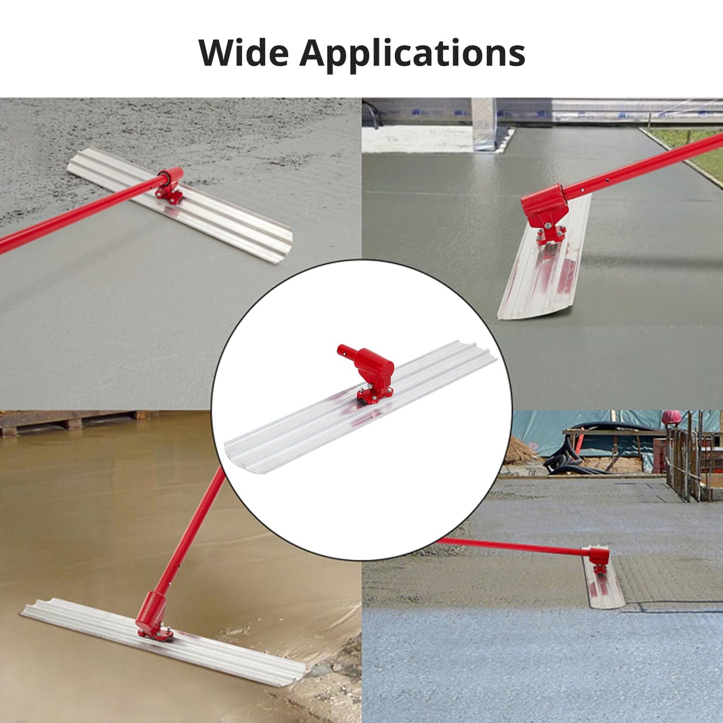 GarveeTech 48" x 8" Bull Float Magnesium Concrete Float, Metal Concrete Float Tool with Bracket for Multi-Angle Floating, Extruded Magnesium Alloy Blade, Round Blade