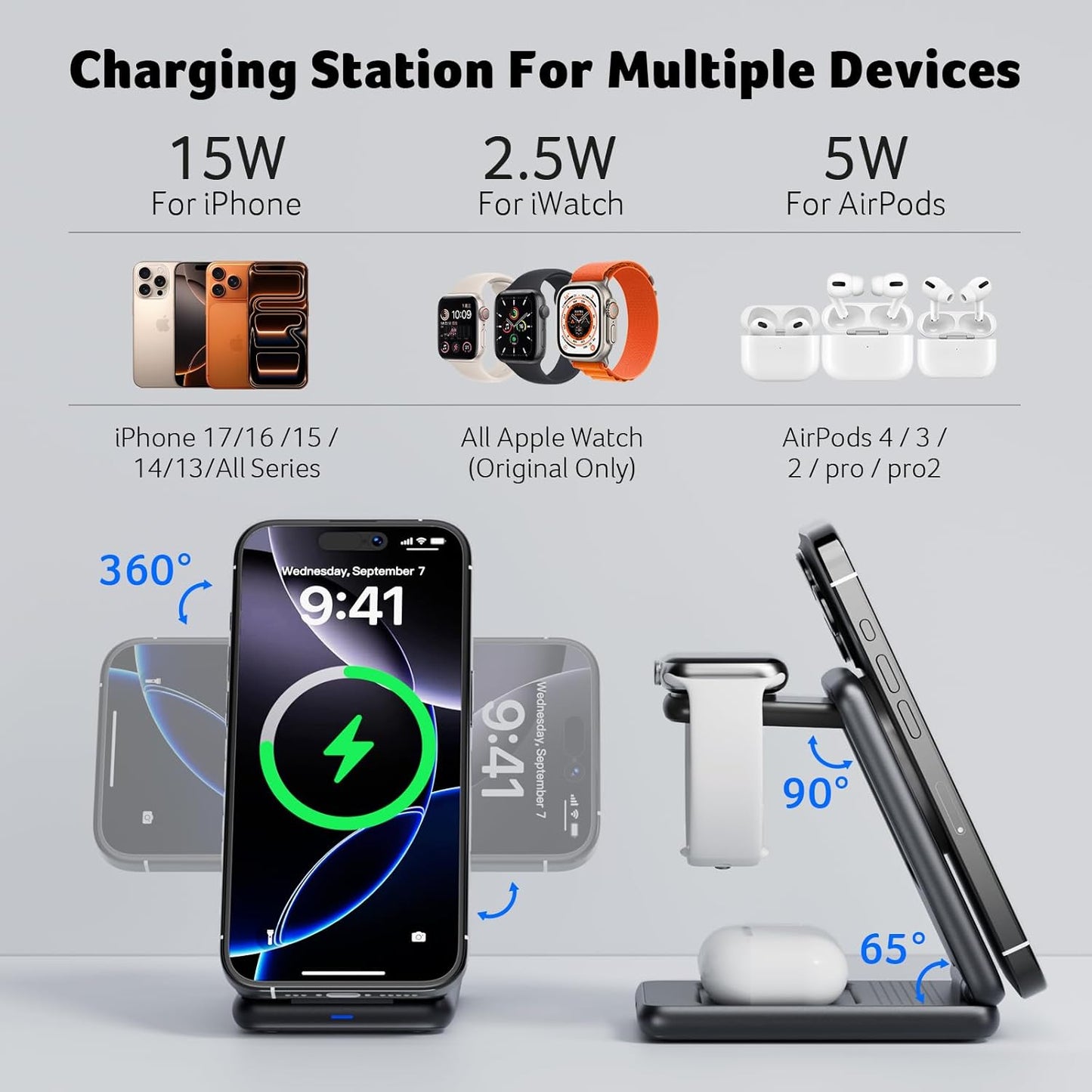 Acer 3 1 S3 in Charging Station for Apple Device, Magnetic Wireless Foldable Fast Charger Stand Compatible with MagSafe