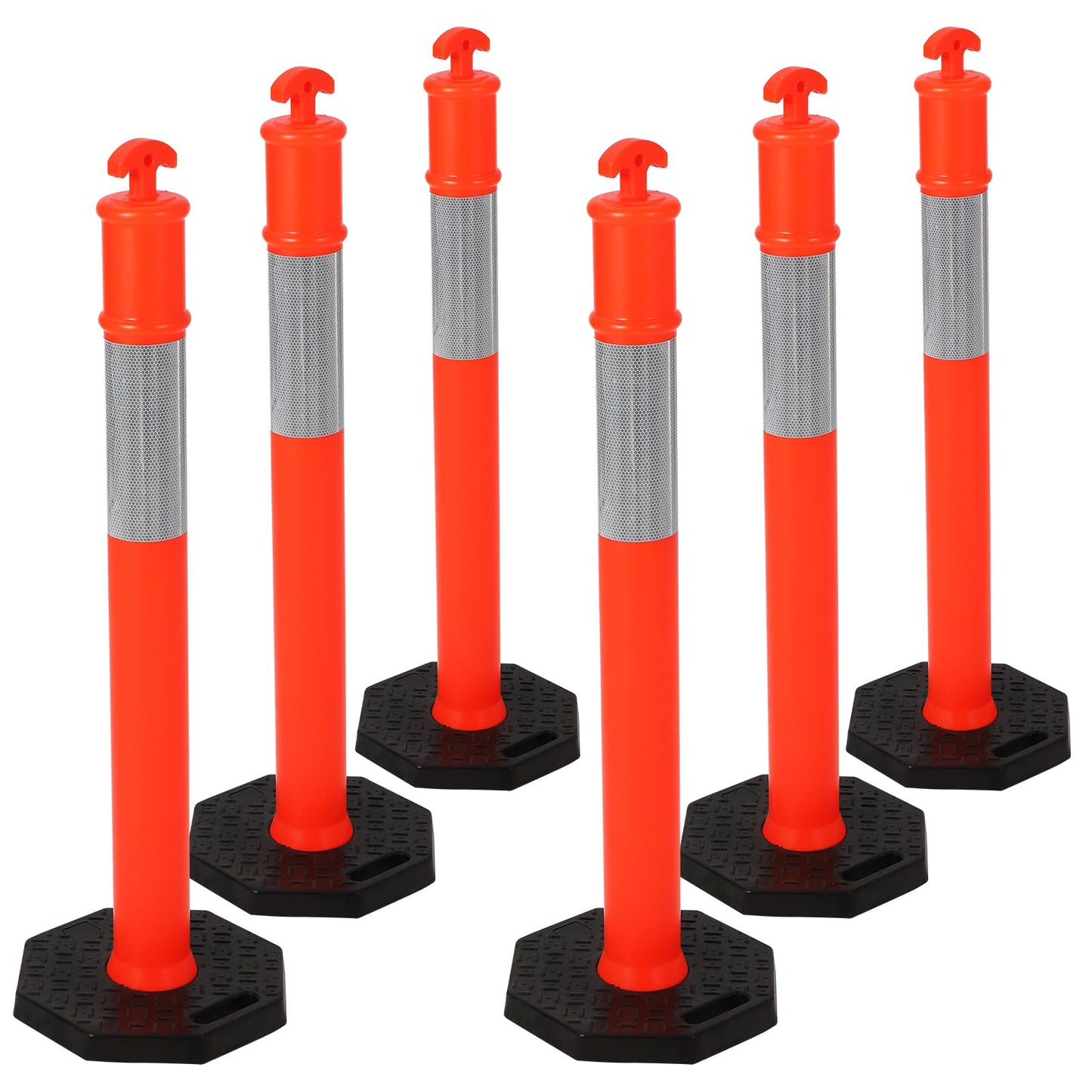 Delineator Post with Base 6 Pack, Towallmark 45 Inch Portable Orange Traffic Delineator Posts Cones with Reflective Collars for Driving Practice and Construction Work