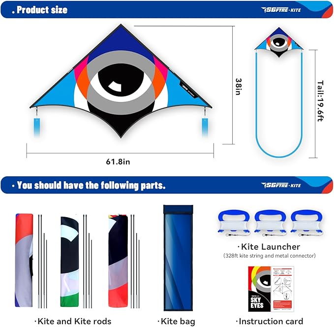 Delta Kites for Kids & Adults，Extremely Easy to Fly，Single Line Beach & Park Kite for Family Outdoor Games & Activities (Eye of The Sky)
