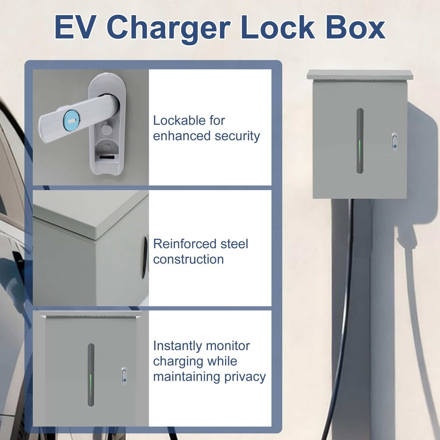 EV Charger Cover for Tesla Wall Charger, Outdoor EV Charger Box with Two Sizes of Cable Entry Ports, Compatible with Multiple Chargers, Lockable, Waterproof and Dustproof, 23.6 x 16.9 x 8.3''