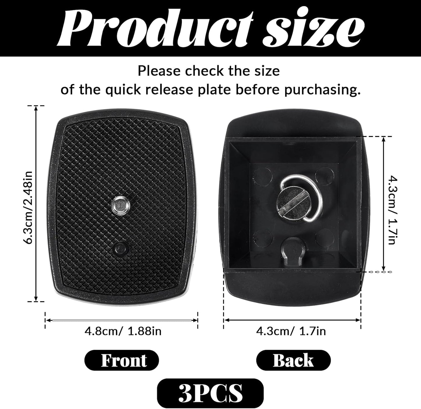 Gemoioio 3-Pack, 43mm 1/4"-20 Arca-Type Quick Release Plate Universal Camera Mount Plate with Screw Durable Aluminum QR