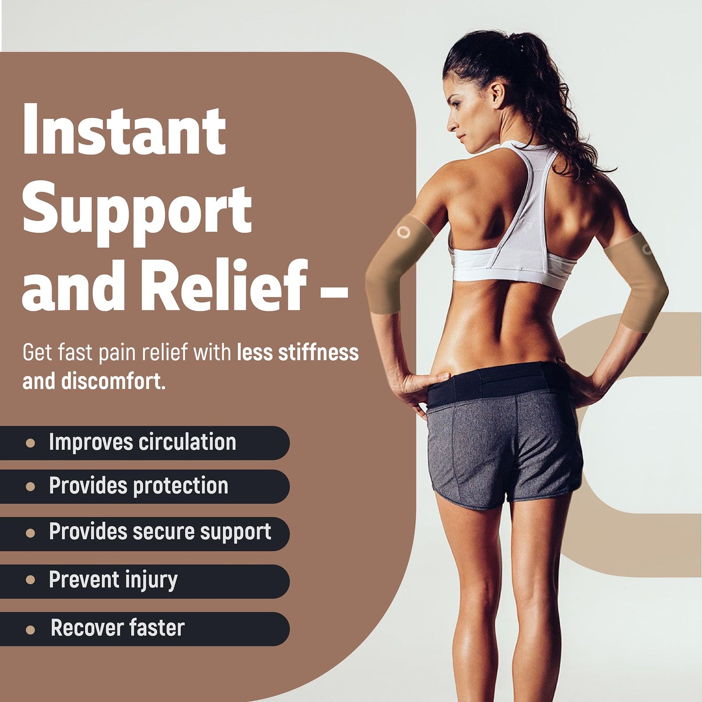 Elbow Brace Compression Sleeve (1 Pair) - Instant Support Elbow Sleeves for Tendonitis, Arthritis, Bursitis, Tennis Elbow, Golfers Elbow, Treatment, Workouts, Weightlifting, Pain Relief, Recovery