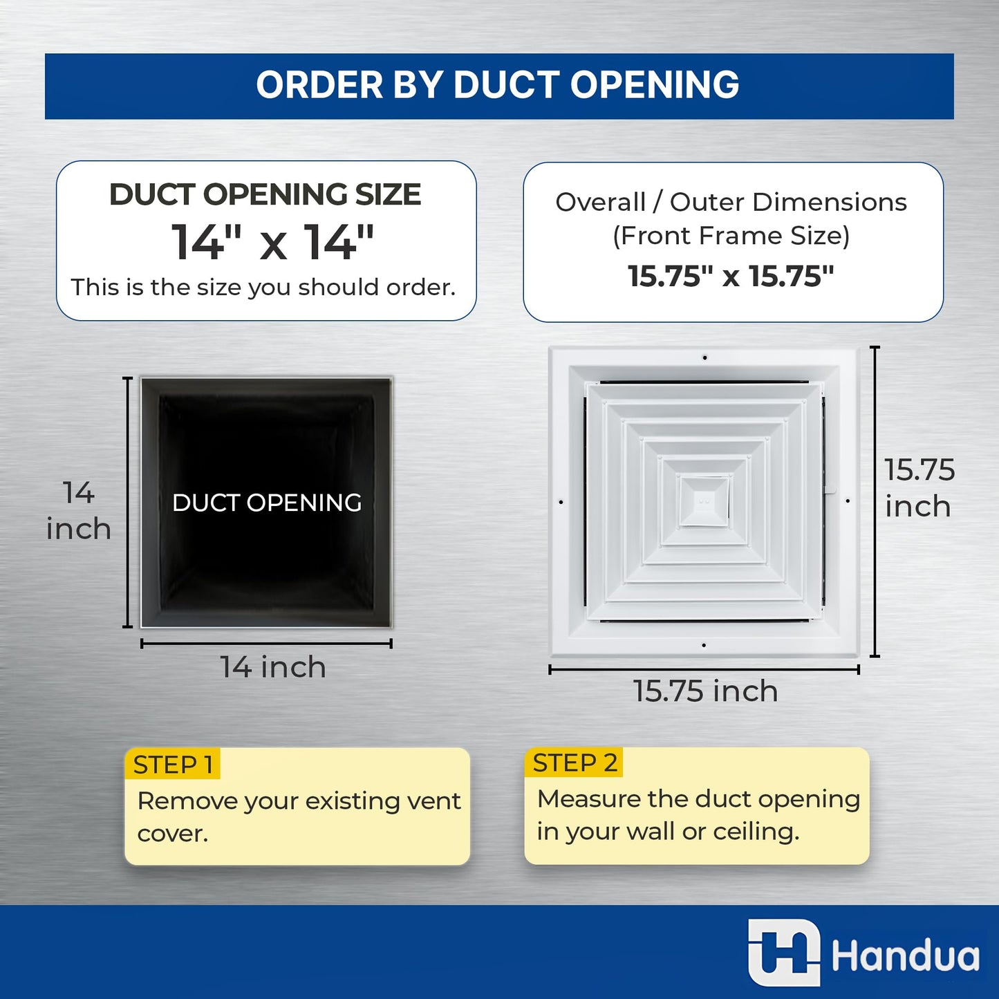 Fits 14x14 Duct Opening 4 Way Aluminum Square Ceiling Diffuser by Handua | Register Vent Cover Grille for Ceiling | Rust Proof | White | Outer Dimensions: 15.75" X 15.75"