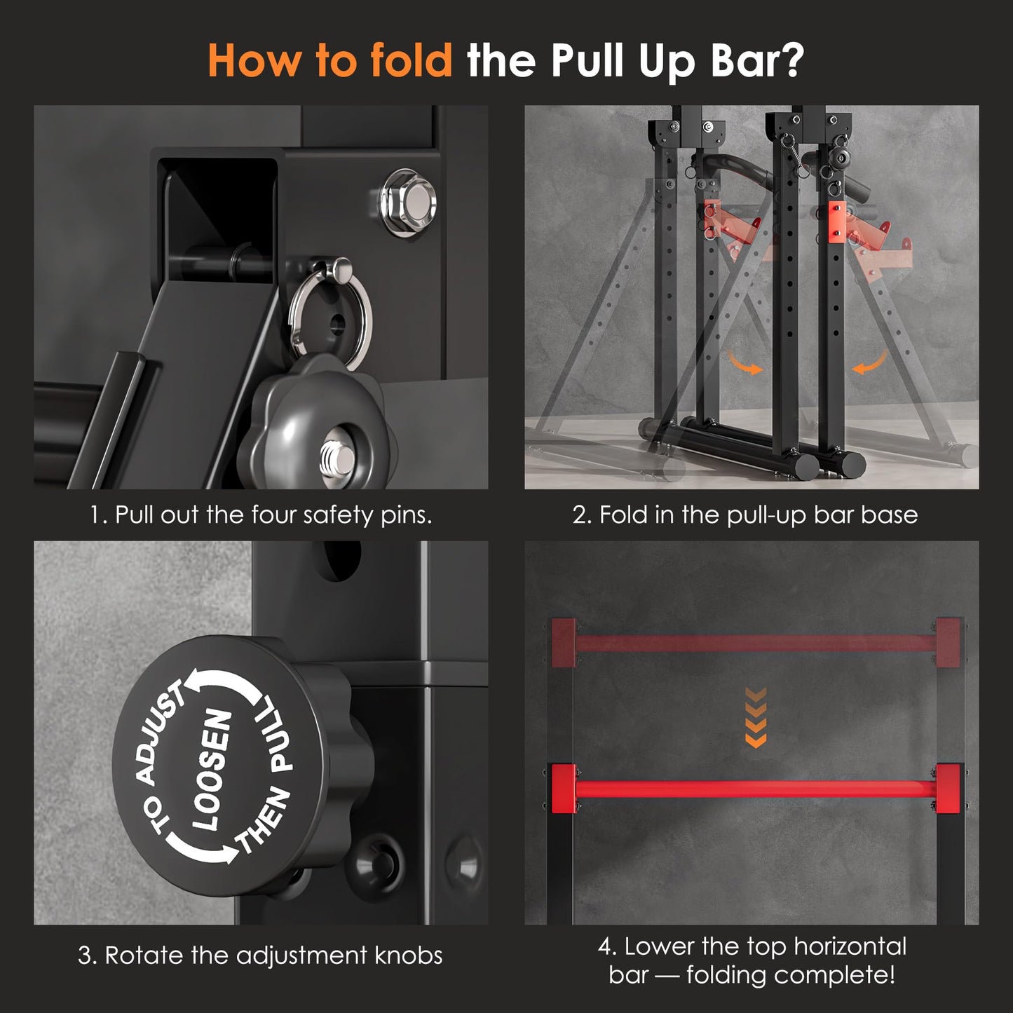 SogesPower Power Tower Pull Up Bar Station, Foldable Pull Up Dip Station Free Standing for Home Gym,Adjustable Pull Up Bar Stand Dip Bar Strength Training Workout Equipment,Triangular Design,Red