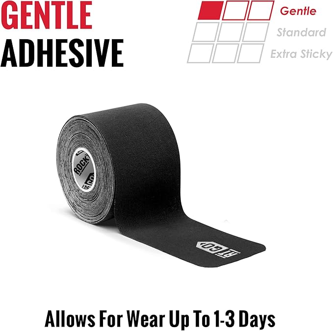 RockTape Go Gentle Adhesive Pre-Cut Kinesiology Tape (Black)