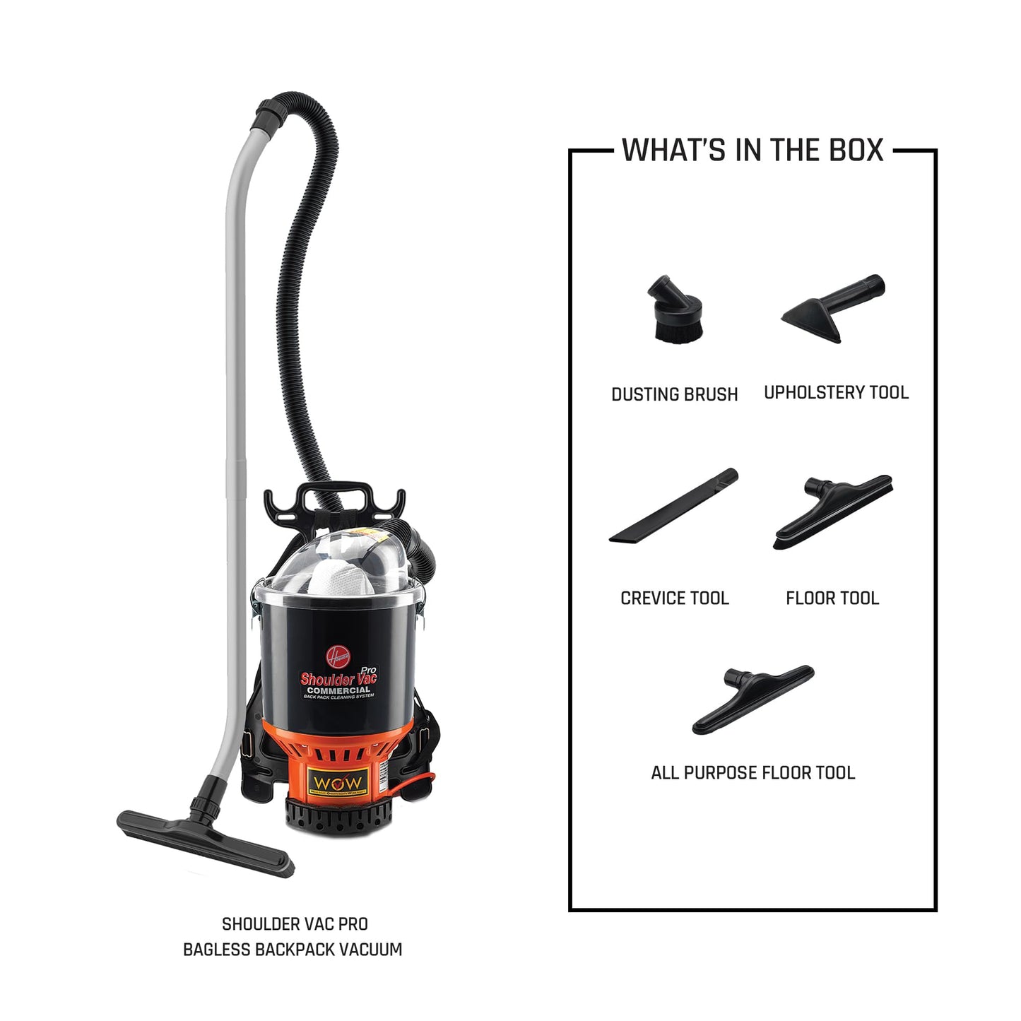 Hoover Commercial Shoulder Vac Pro Bagged Backpack Vacuum Cleaner, Lightweight, Chiropractic Design, HEPA Media Filtration, Corded Vacuum Cleaners for Commercial Use on Carpet and Hard Floors