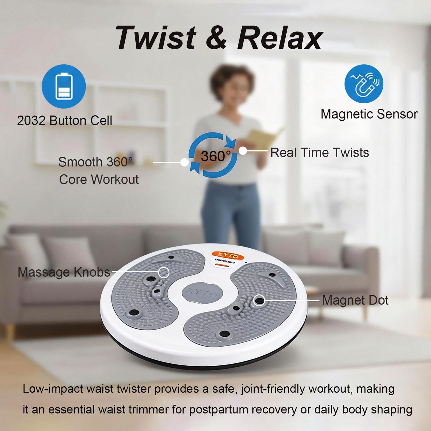 KYTO Waist Twister Disc - Core Ab Workout Board for Waist Sculpting & Slimming, Foot Massage Twist Board, Portable Home Office Fitness Equipment for Muffin Top & Body Shaping