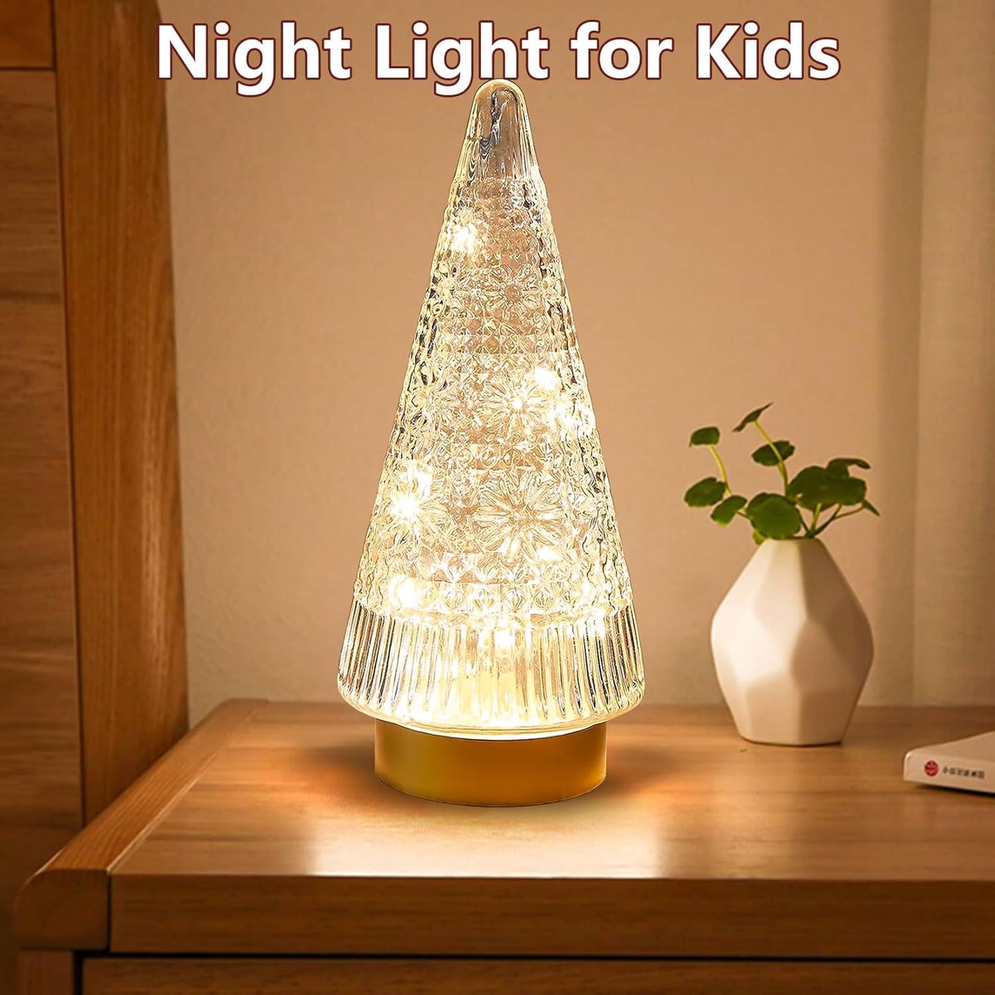 Regine Switzerland Glass Christmas Tree - Small Gold Sparkling LED Light Decoration for Tabletop & Mantel