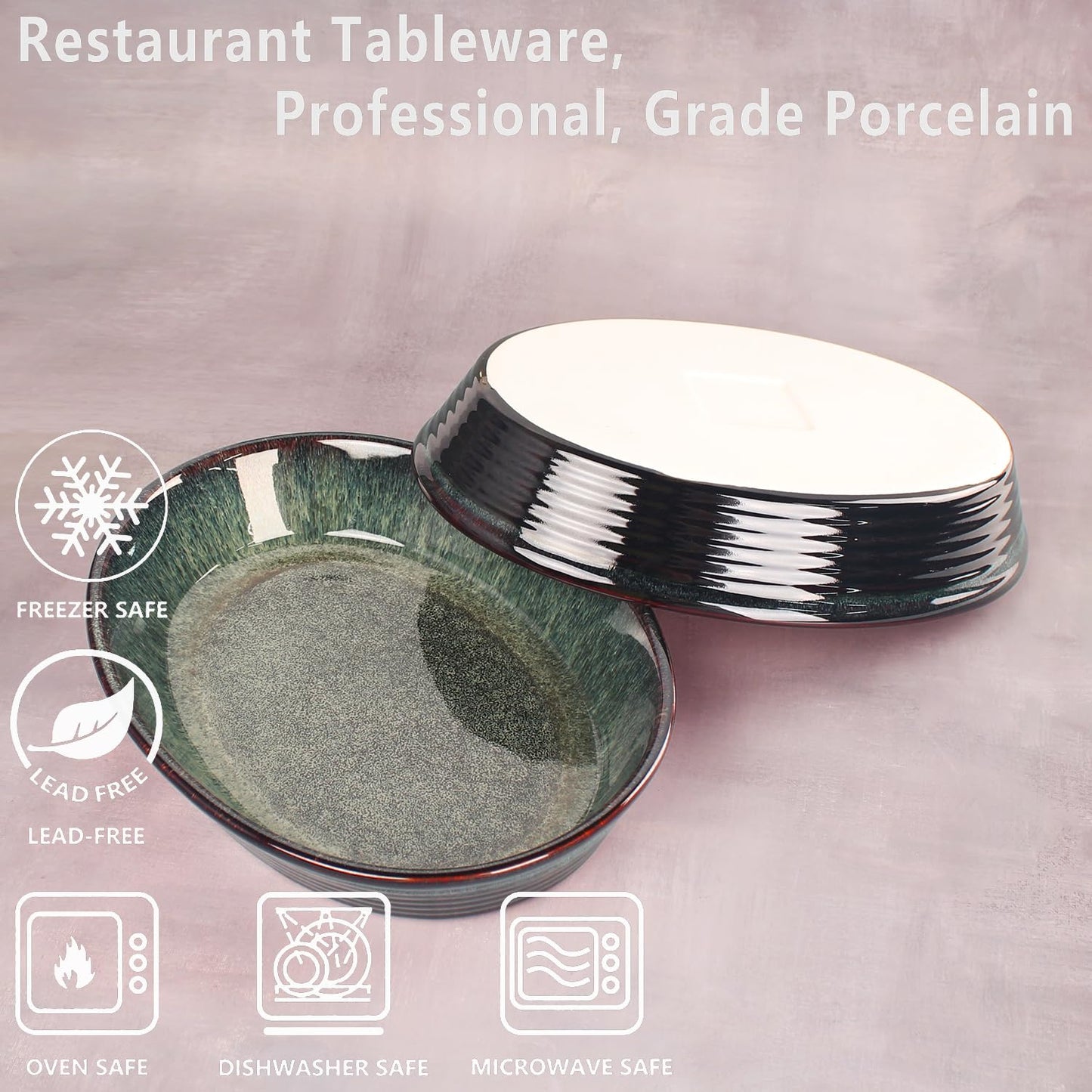 LIUYWYHCF Oval 9.5 x 7 Inch Ceramic Pie Pan Quiche Baking Dish Set of 2, 22 Ounces Non-Stick Pie Dish Quiche Pan, Tart, Pot Pies, Dessert, Pie Plate for Apple, Oven, Dishwasher and Microwave Safe