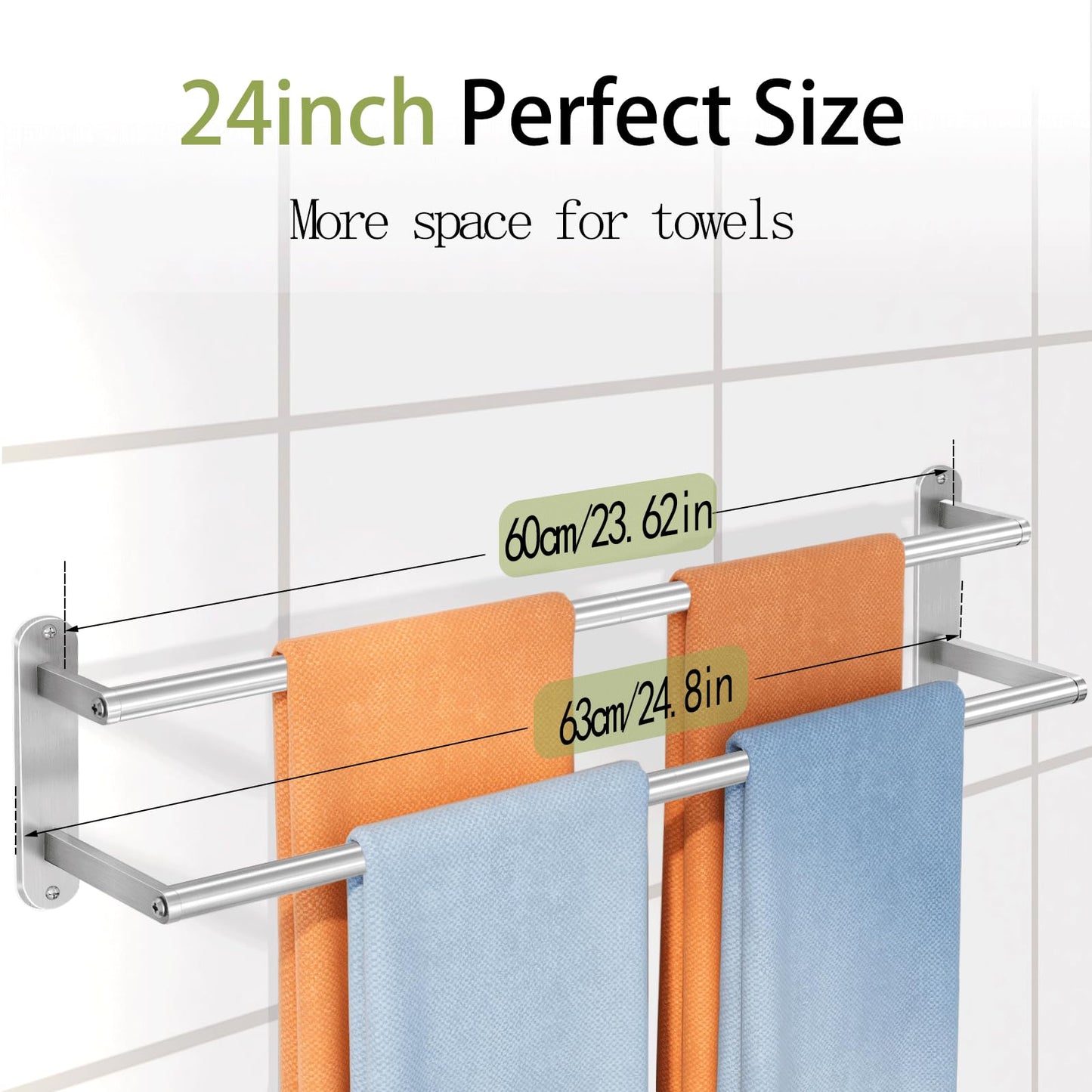 Towel Rack for Bathroom, Double Towel Bar 24Inch, Stainless Steel Bathroom Towel Holder, Double Towel Hanger Wall Mounted Towel Rod, Bathroom Towel Rack(Brushed Nickel)