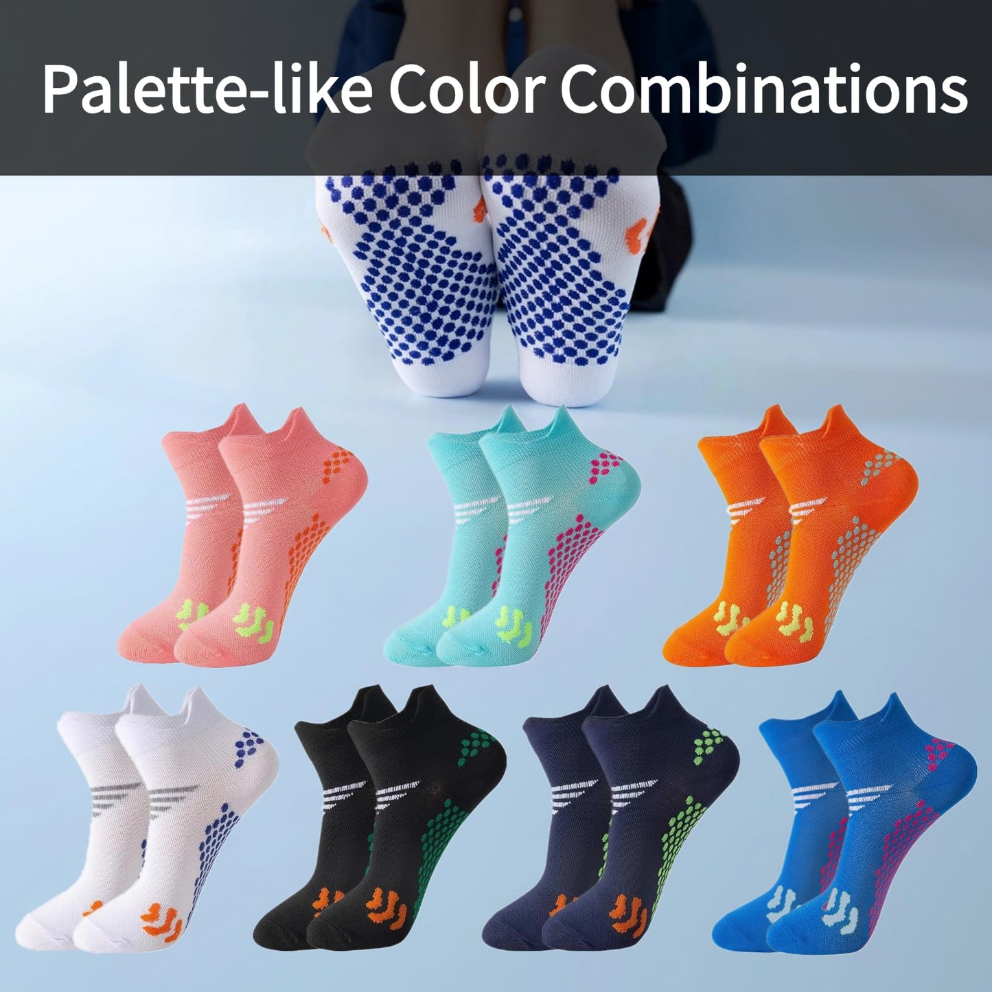 MICBAM 7 Pairs Womens Compression Ankle Socks Running Athletic No Show Socks,Low Cut Casual Socks (Classic Basic Collection(2*Black,2*Navy,2*Dark Blue,1*White))