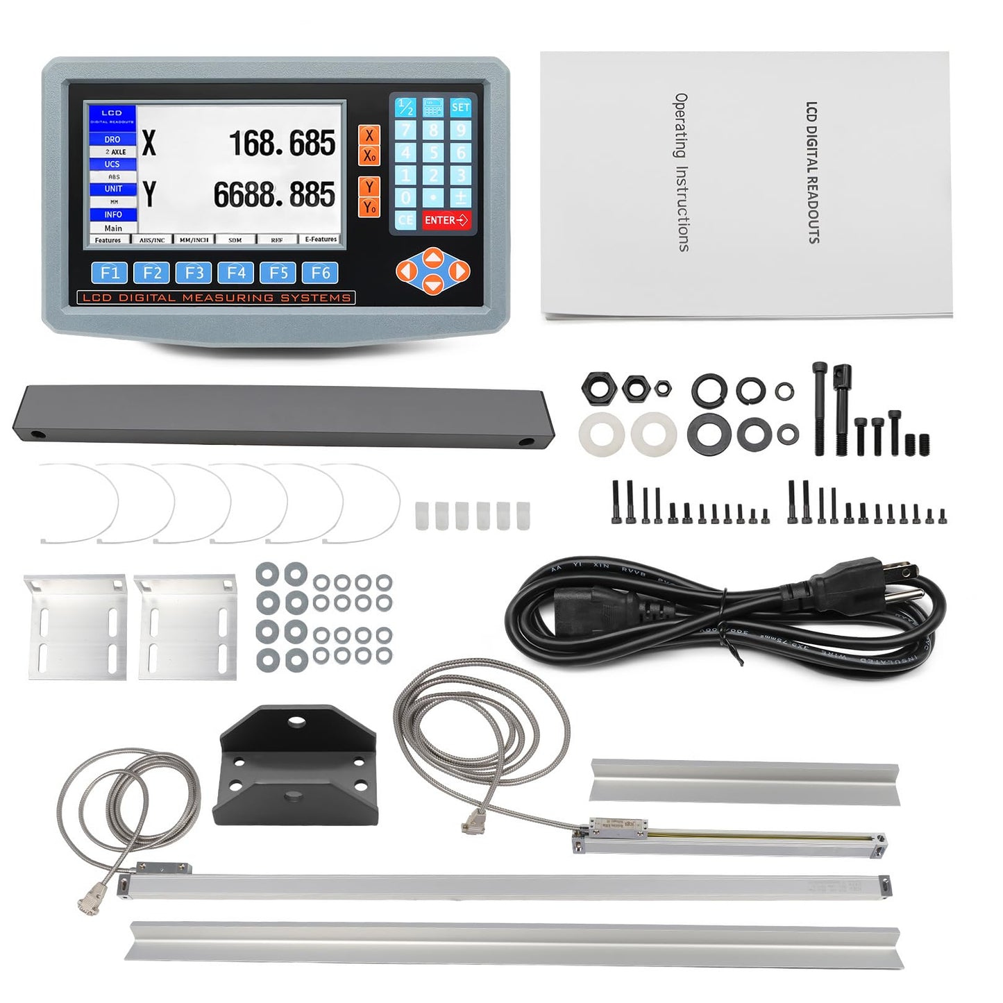 Jecoupoon 2-Axis Digital Display RPM Display Linear Scale Encoder DRO Kit 350mm+700mm for CNC Milling Machine Metal Lathe with Instruction Manual