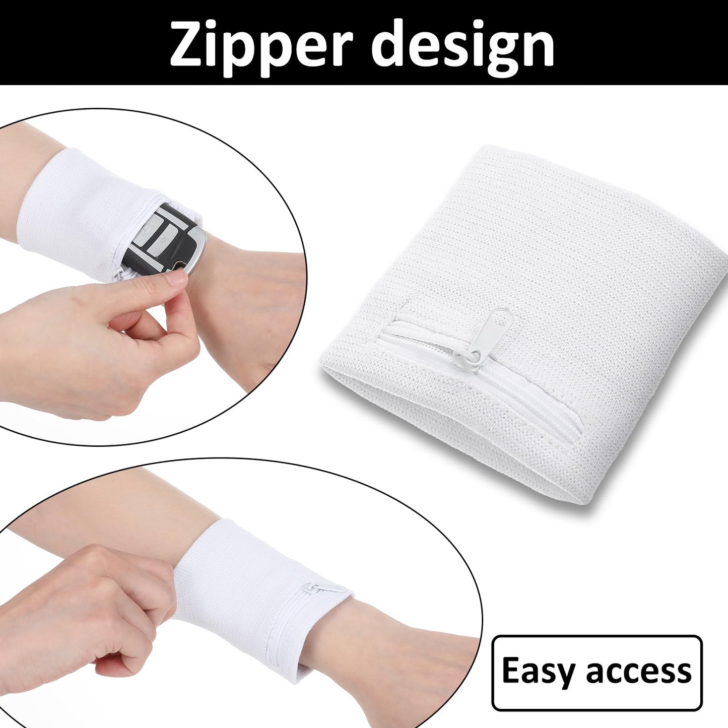 4Pcs Wrist Wallet,Wrist Sweatbands with Zipper Wrist Pouch for Women Men Running Walking Hiking Jogging Sports Sweatband Key Card Coin Storage（Black White）