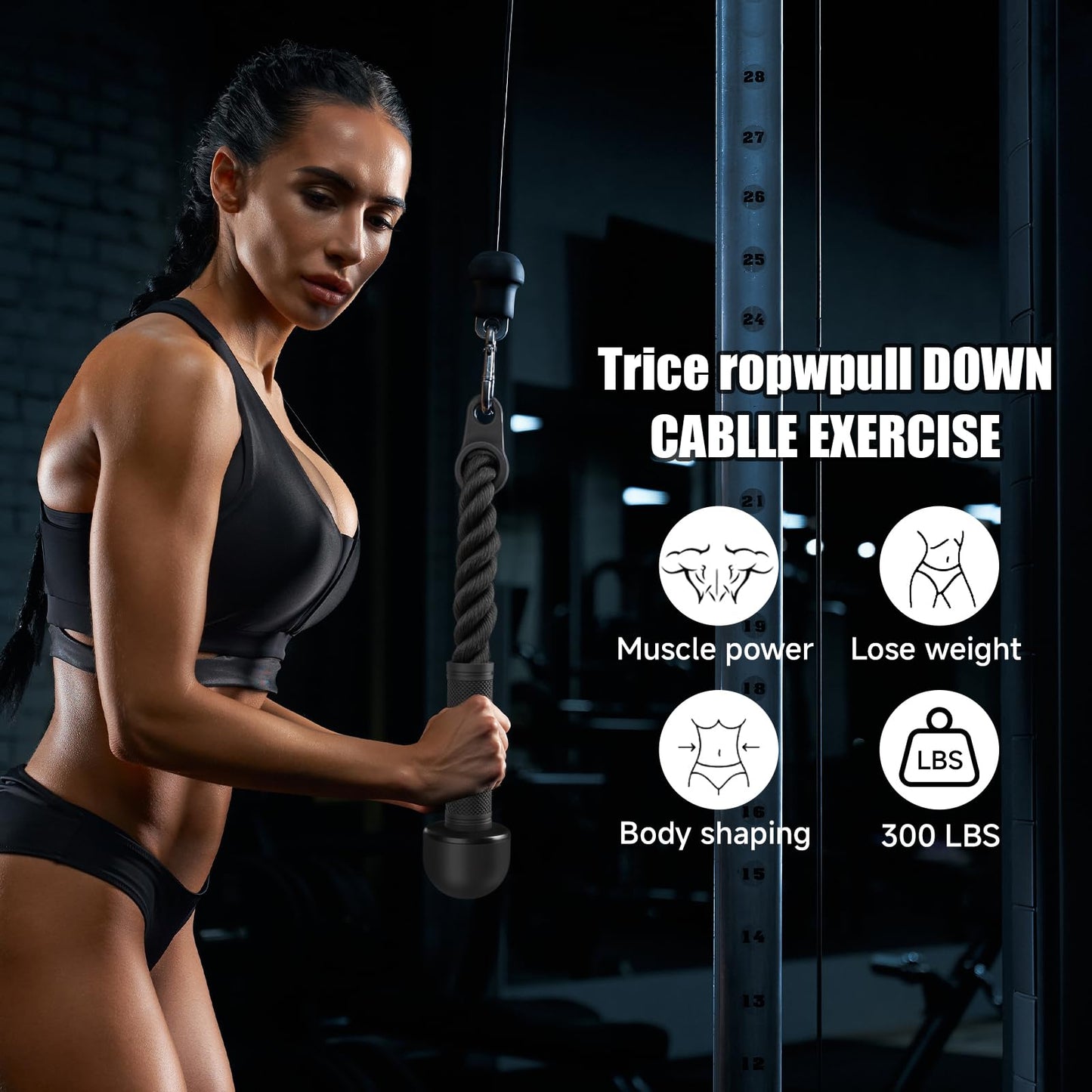 QIANGZEHU Tricep Rope Cable Attachment for Gym Rope Pull-Down Attachment with Rubber Handles Exercise Machine Attachments Pulley System