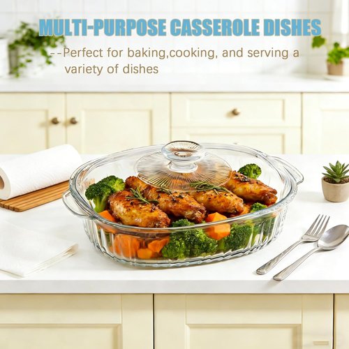 Clear Glass Baking Dishes by [Brand Name] - Casserole Dishes with Lids | 1.9 Qt & 3 Qt Set for Oven Cooking