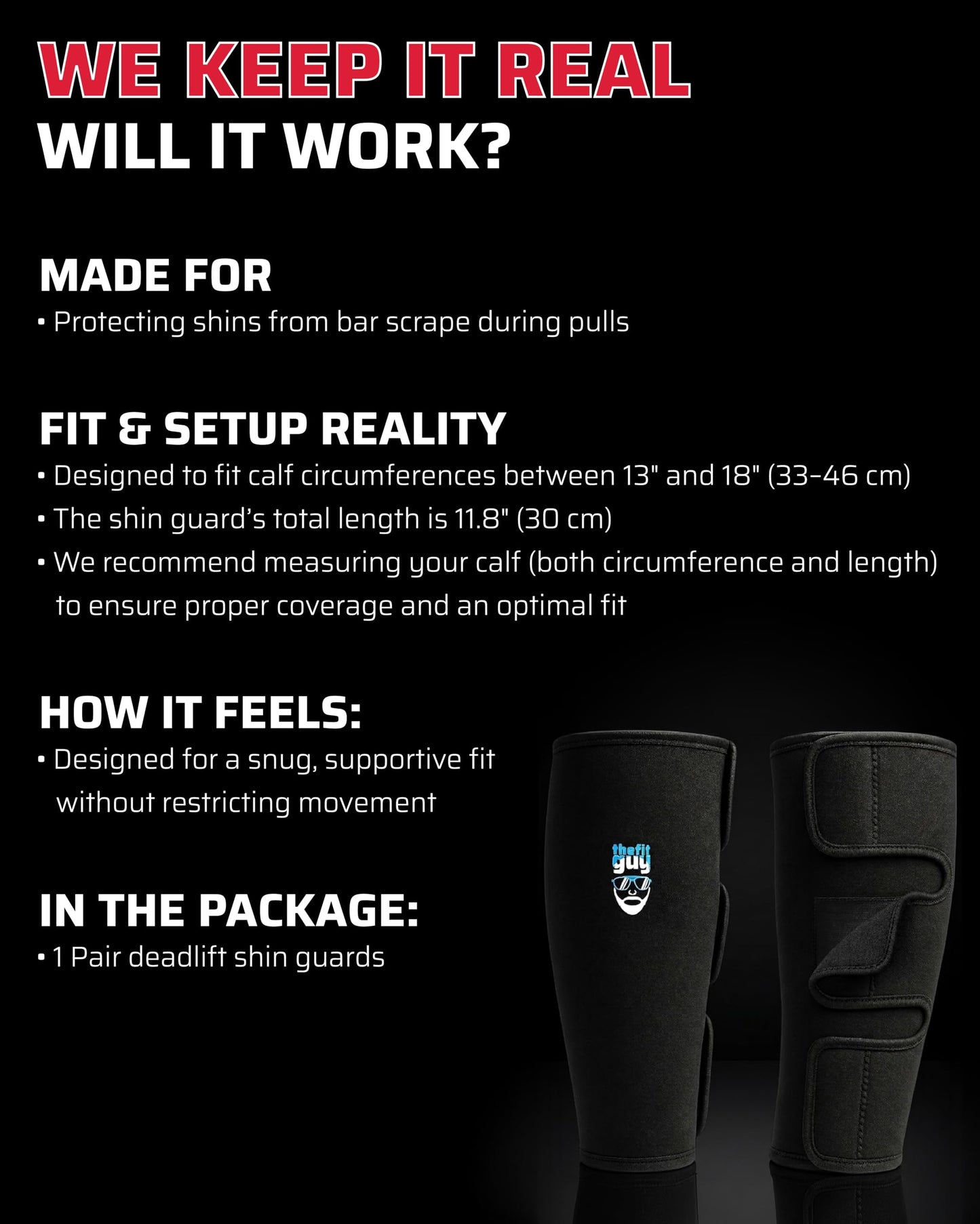 THEFITGUY Deadlift Shin Guards, 5mm Dense Neoprene Protection, Easy On-Off, No Need to Take Off Shoes - for Weightlifting and Functional Training (Pair)