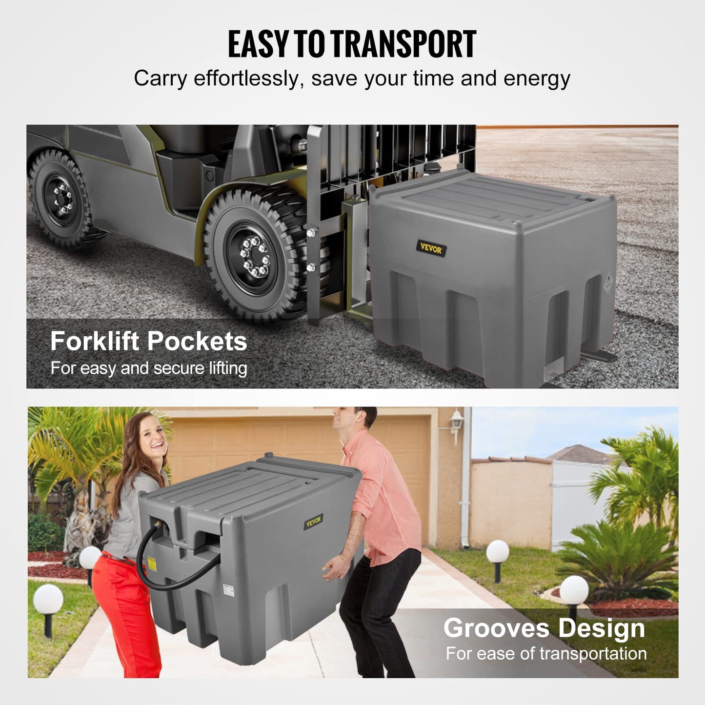 VEVOR Portable Diesel Tank, 116 Gallon Capacity & 10 GPM Flow Rate, Diesel Fuel with 12V Electric Transfer Pump and 13.1ft Rubber Hose, PE Transfer Tank for Easy Fuel Transportation, Gray