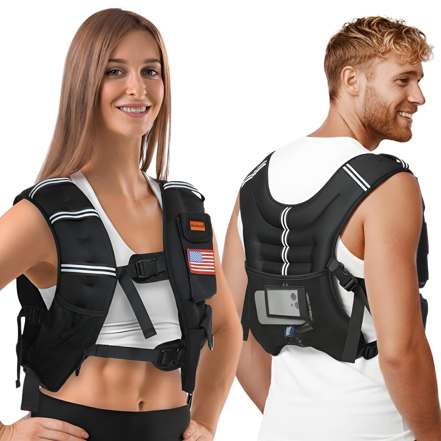 Weighted Vest Woman & Men,8lb/12lb/16lb/20lb/30lb/40lb Plus Size Weighted Vest With Phone Pockets & Reflective Strips for Walking, Running, Hiking,Rucking, Workout, Strength Training