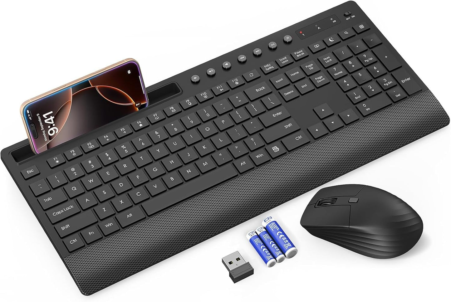 Trueque KM31 Wireless Keyboard and Mouse Combo - Full-Size Quiet Typing with Palm Rest, Phone Holder, Multimedia Keys